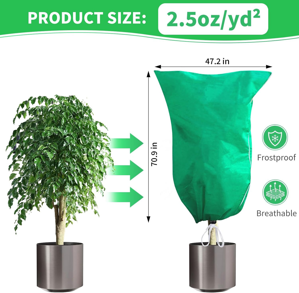 Phopich 2 Pack Plant Covers Freeze Protection, 47''W x 78''H 2.5oz/yd² Winter Tree Frost Blankets Frost Cloths