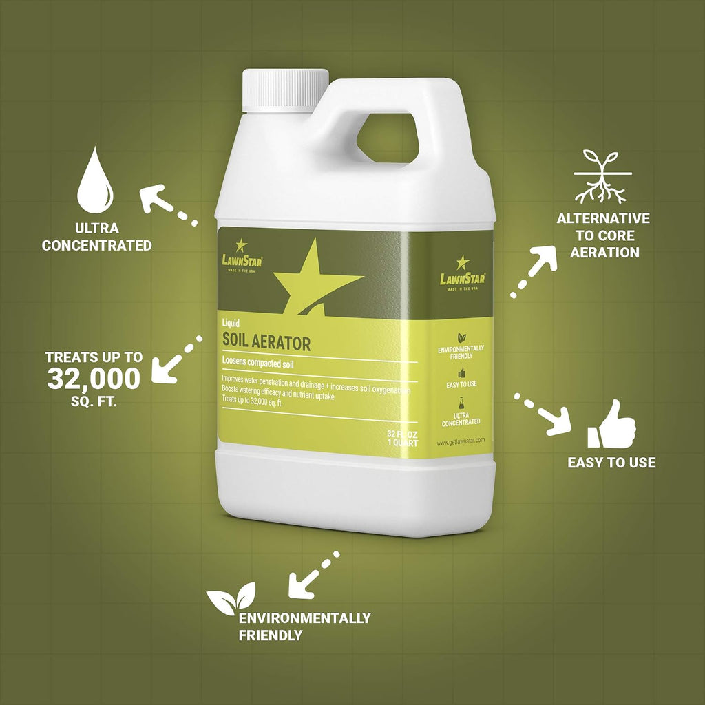 Liquid Lawn Aerator, Loosens and Conditions Compacted Soil, 32oz | LawnStar Liquid Aeration, Covers 32,000 sq ft