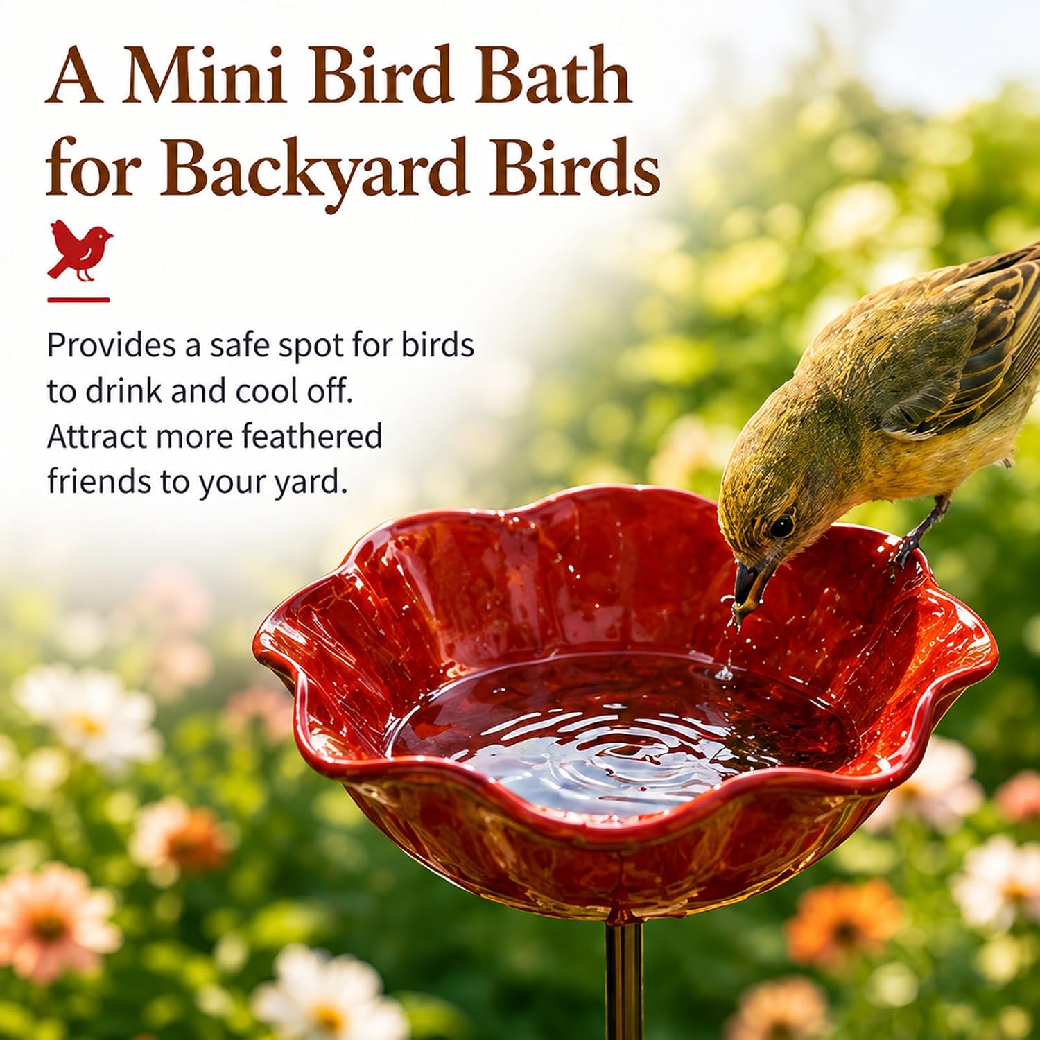 4PC Handmade Metal Flower Garden Stake, Outdoor Bird Bath and Butterfly Watering Station, Bee Watering Flower Stake for