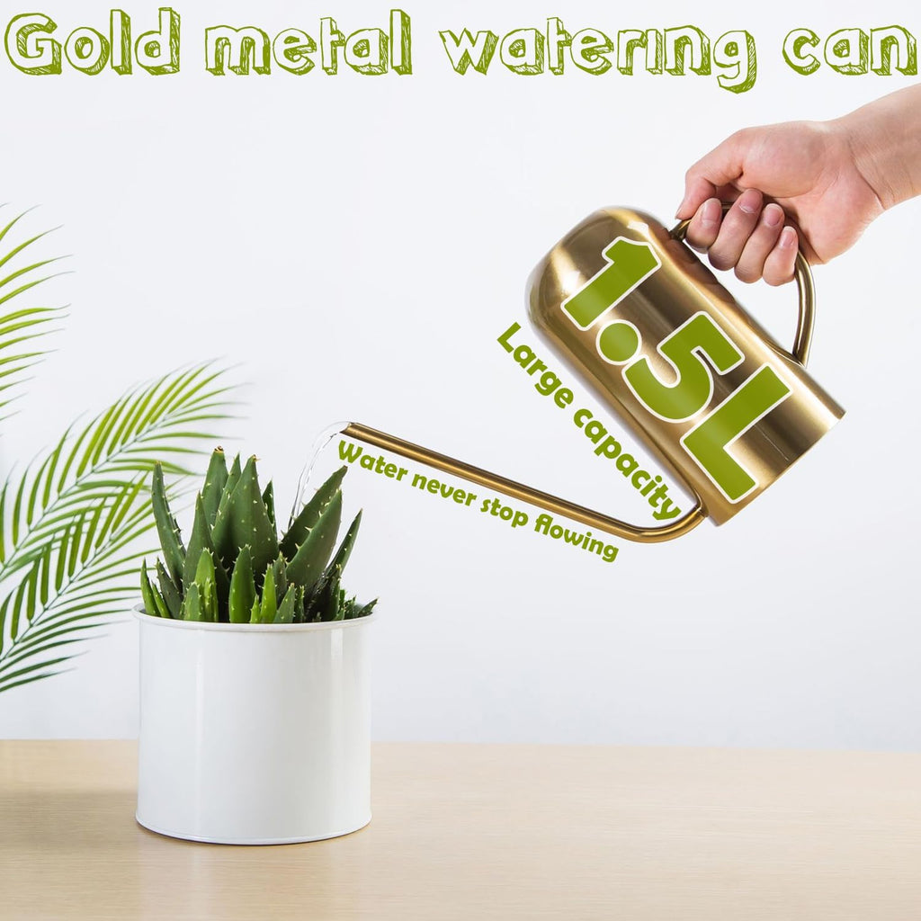 Watering Can Indoor Outdoor Plants, 50oz/1500ml Garden Long Spout Watering Cans, Stainless Steel Plants Watering Can