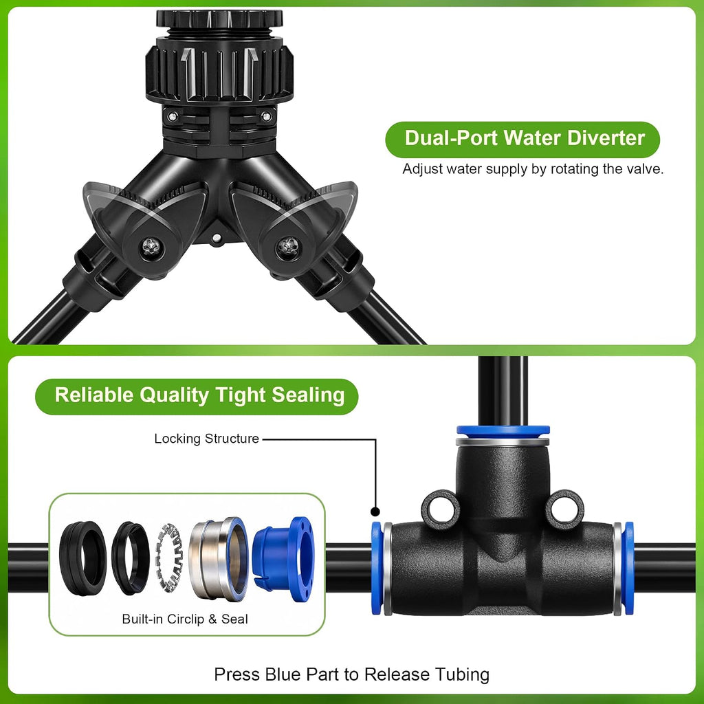 Thiswing 100 FT 360° Adjustable Irrigation System with Stake Holders | 1/4" Tubing, 16 Nozzles, Automatic Watering