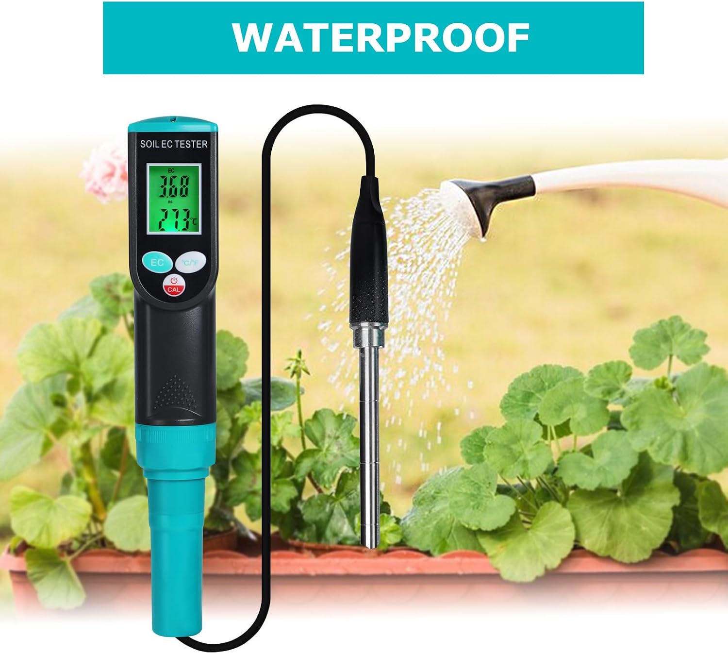Digital Soil EC Meter 2-in-1 Porfessional Plants EC Temperature Tester Meter with Corded Sensor, Backlight LCD Display