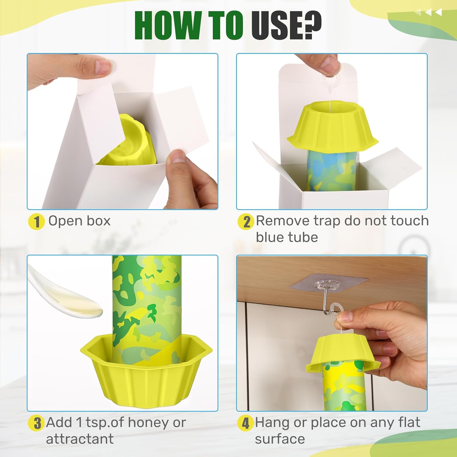 Qualirey 8 Pcs Sticky Fly Trap Fly Stick with Hanging Hook Adhesive Flying for Indoor Outdoor Trap Houseflies and