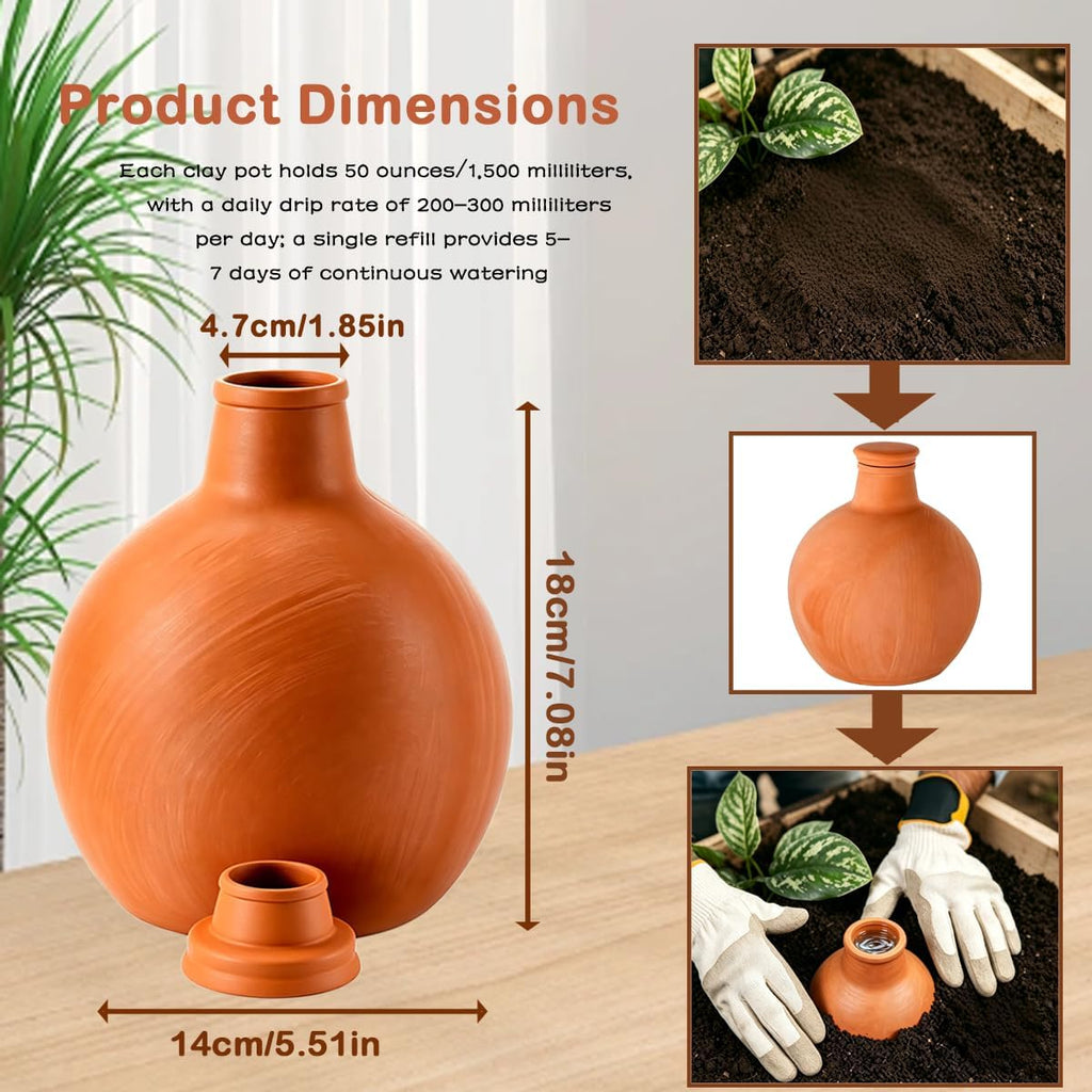 Ollas Self Watering System,Large Terracotta Watering Pots | Slow seepage reaches roots directly,auto-adjusting to soil