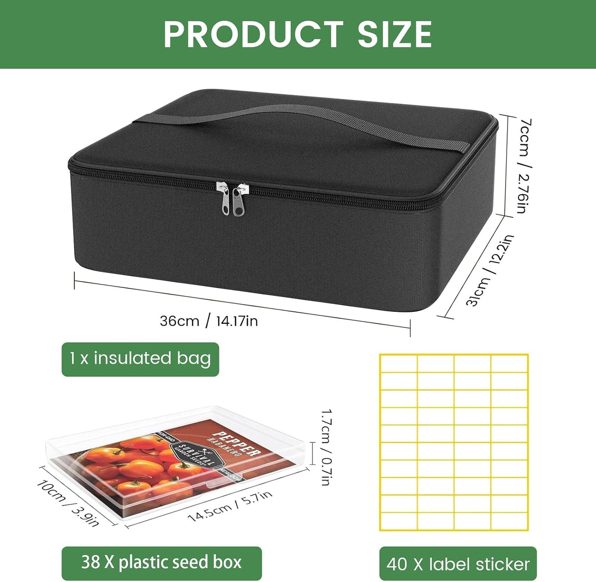 38 Slots Seed Storage Organizer Box with Insulated Bag That Holds 80-200 Seed Envelopes, Oxford Cloth Garden Seed