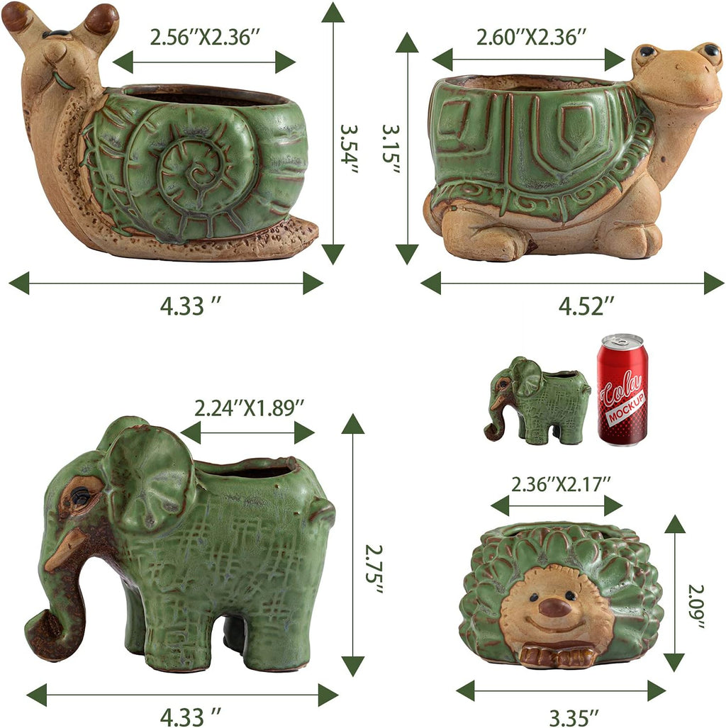 Small Succulent Pots with Drainage, Indoor/Outdoor Ceramic Animal Planter, Cute Cactus/Bonsai Small Flower Pots for