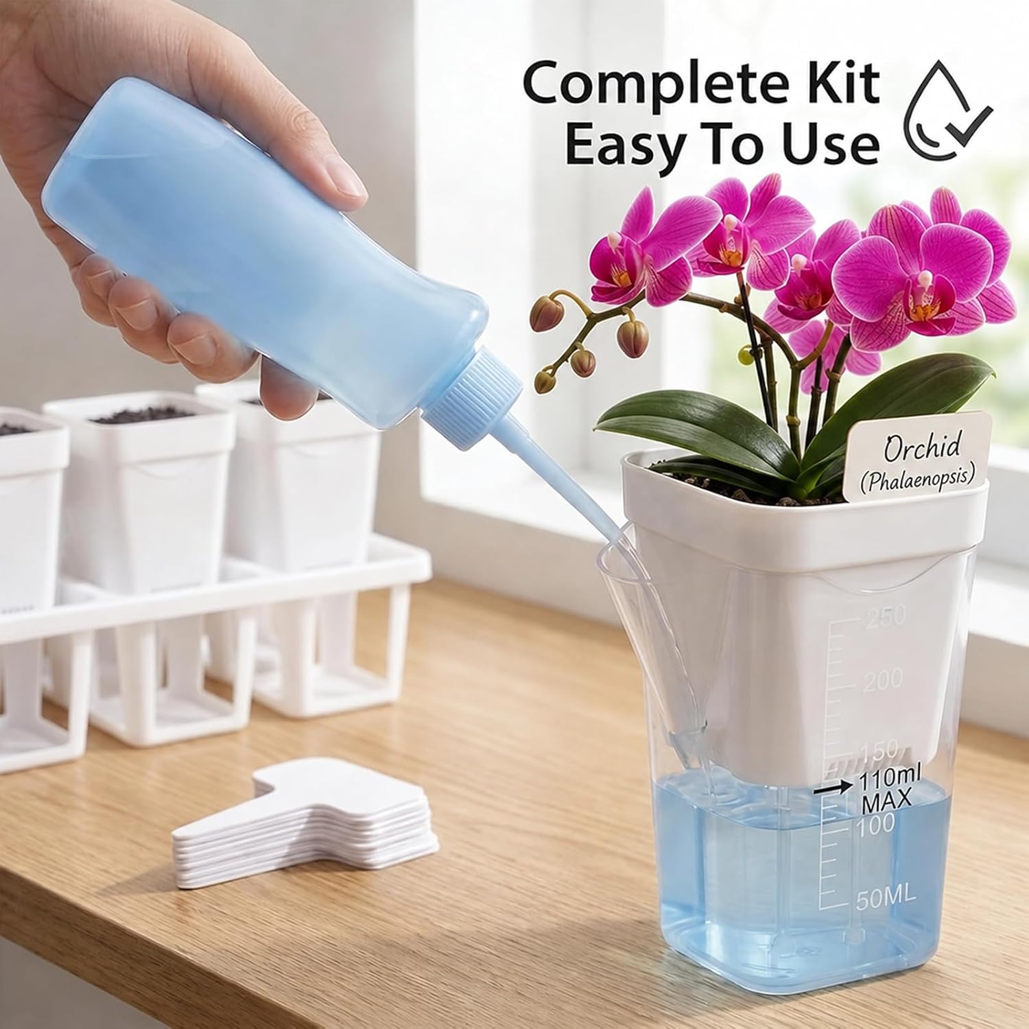 10 Pack 2.5" Self Watering Pots for Indoor Plants with Anti-Tip Tray & Reservoir Refill Bottle, Seed Starter Kit for