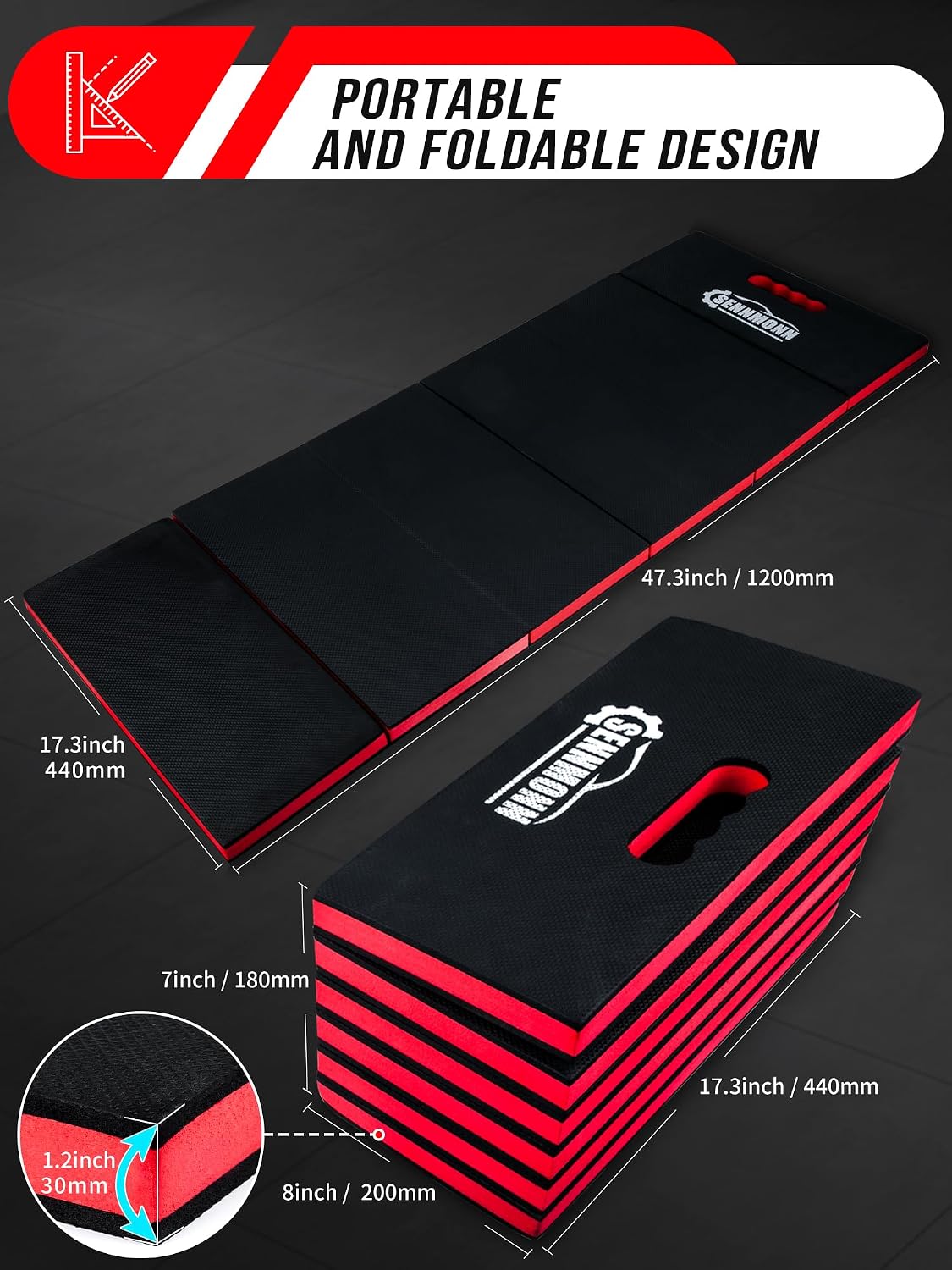 1.2" Extra Thick Mechanic Mat, Foldable Kneeling Pad with Handle and Storage belt Waterproof Comfortable EVA Cushion