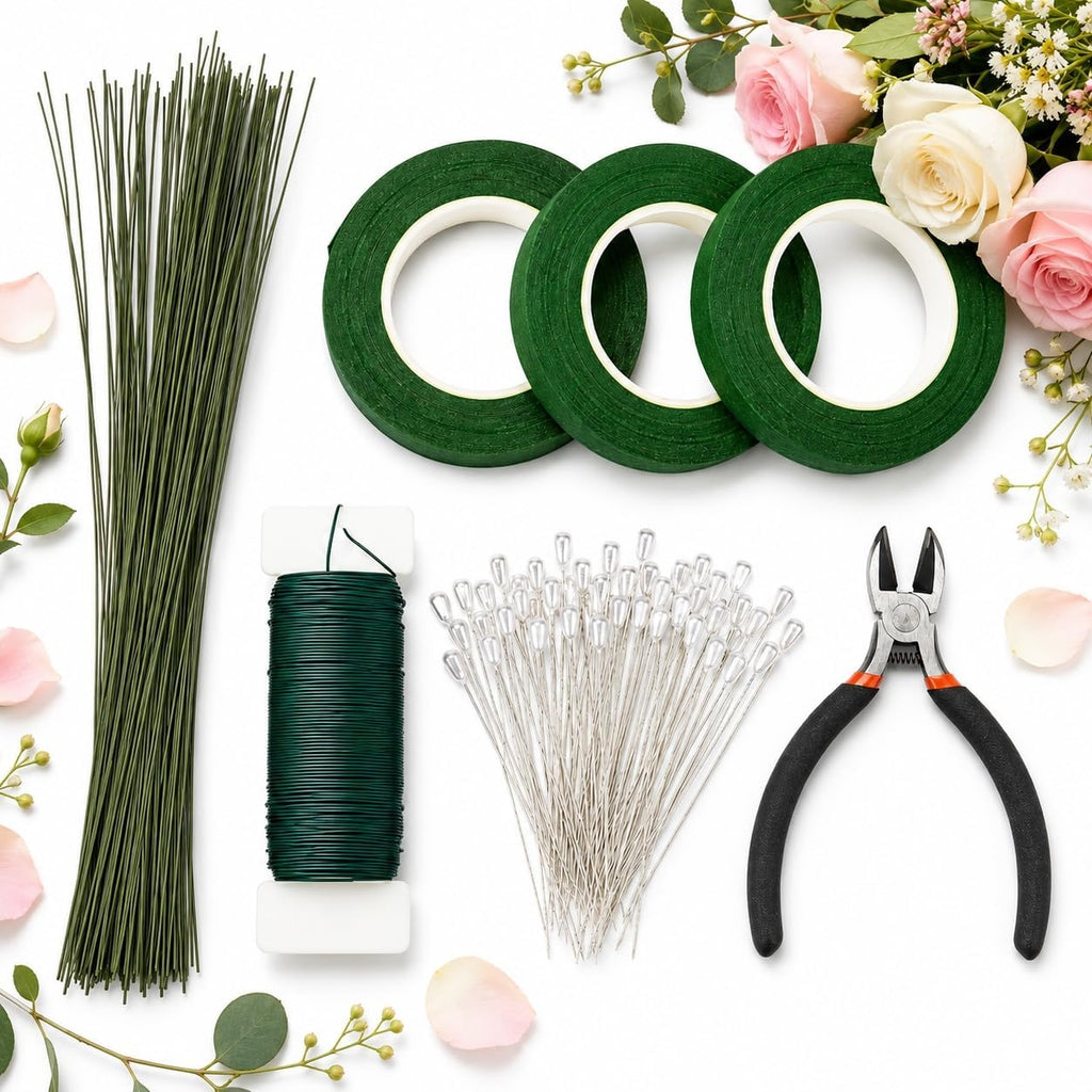 RAINFLOW Floral Tape & Floral Wire Set, 22 & 26 Gauge with Boutonniere Pins