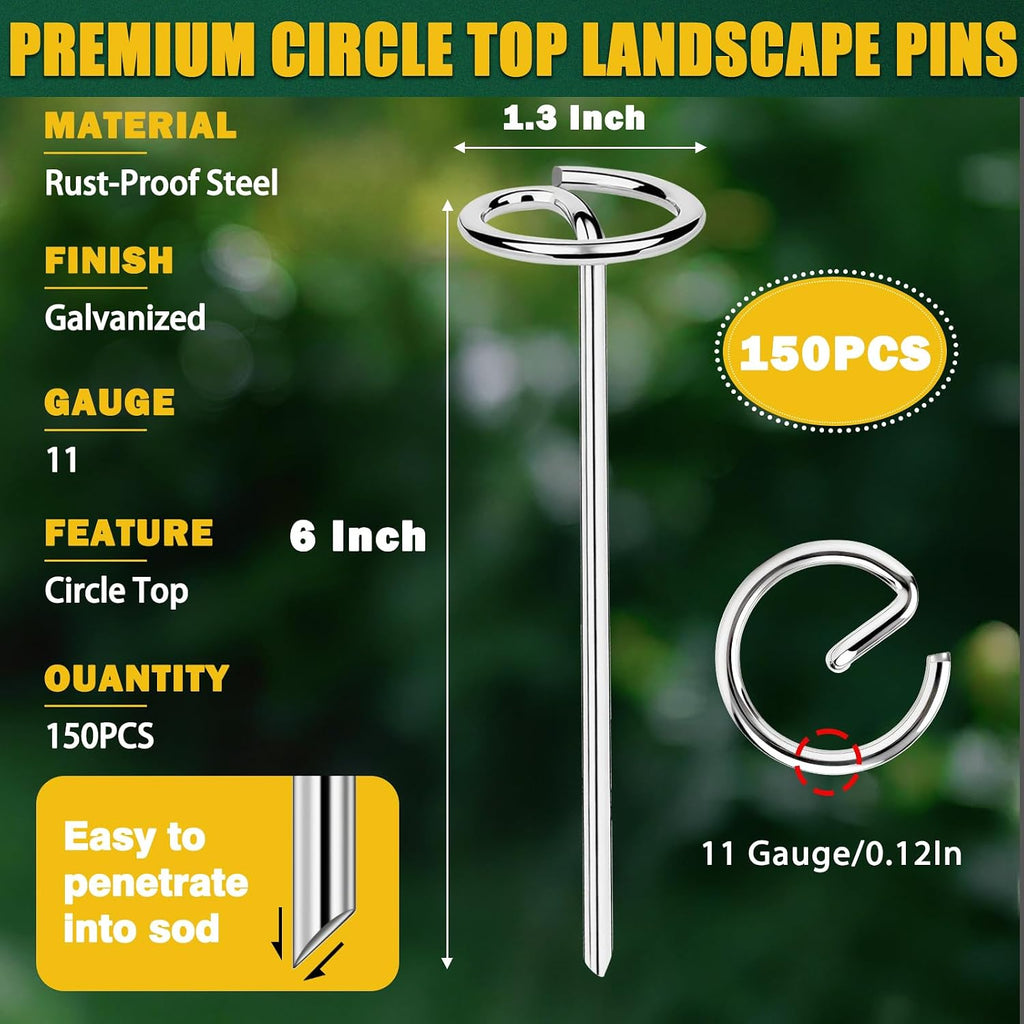 150 PCS Landscape Fabric Staples Stakes, 6 inch Weed Barrier Pins | Heavy Duty Galvanized Landscape Fabric Stakes