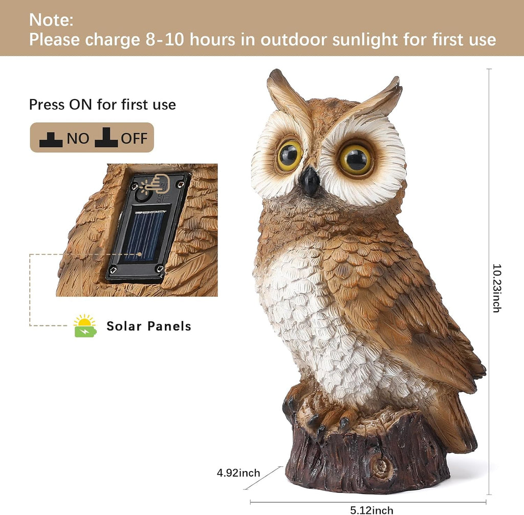 Solar Owl Garden Statues Outdoor Decor Resin Owl Figurine with LED Lights Owl Sculpture for Porch Patio Lawn Yard