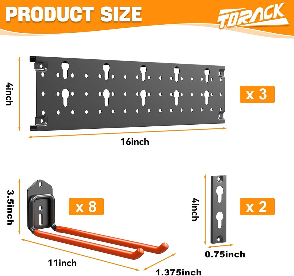 TORACK Garden Tool Organizer Wall Mounted, Garage Folding Chair Storage Rack, Tools Rack for Shovels, Rakes, Broom
