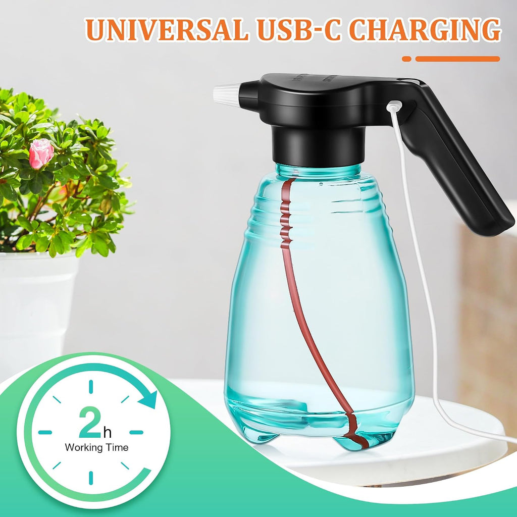 0.5 Gallon Electric Spray Bottle Plant Mister Green Style | Rechargeable Battery Powered Sprayer with Adjustable Spout