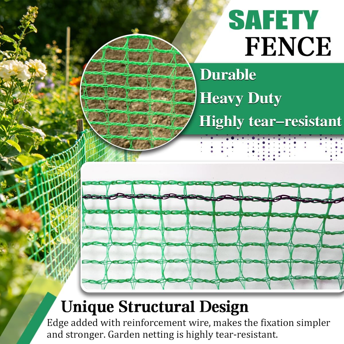Garden Fence 4 x 100 FT,0.4" Mesh Plastic Fencing,50PCS Zip Ties | Deer Fence Temporary Fence Snow Fence Safety