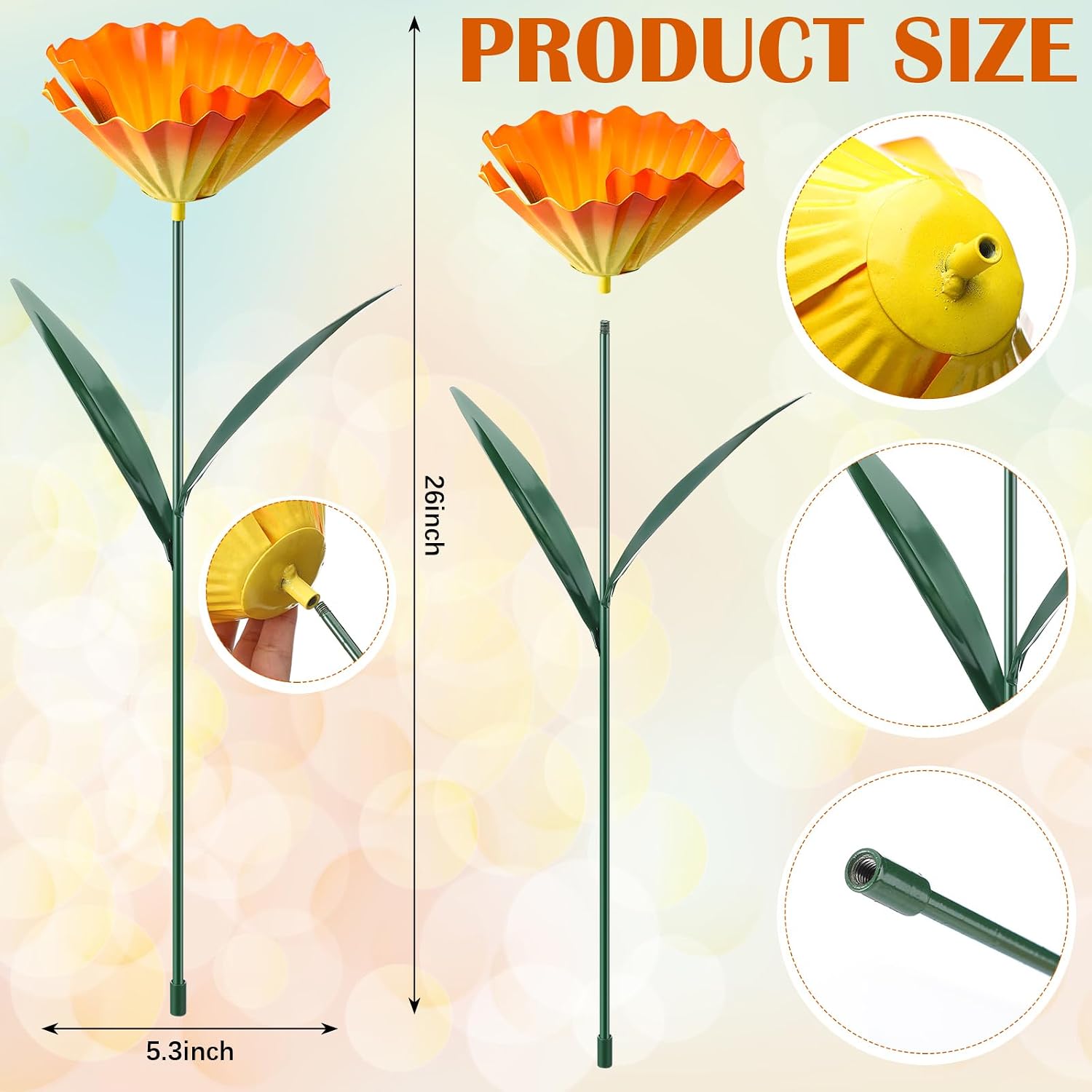 5 Pack Metal Flowers Garden Stake Decor for Outside 25. 2 Inch Metal Flowers Stakes Garden Decorations for Outdoor Yard