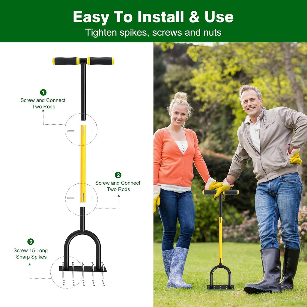 Lawn Aerator Tool - Grass & Soil Aerator for Lawn & Yard Care | 15 Sharp Spikes Manual Aerator for Lawn , Deep Soil