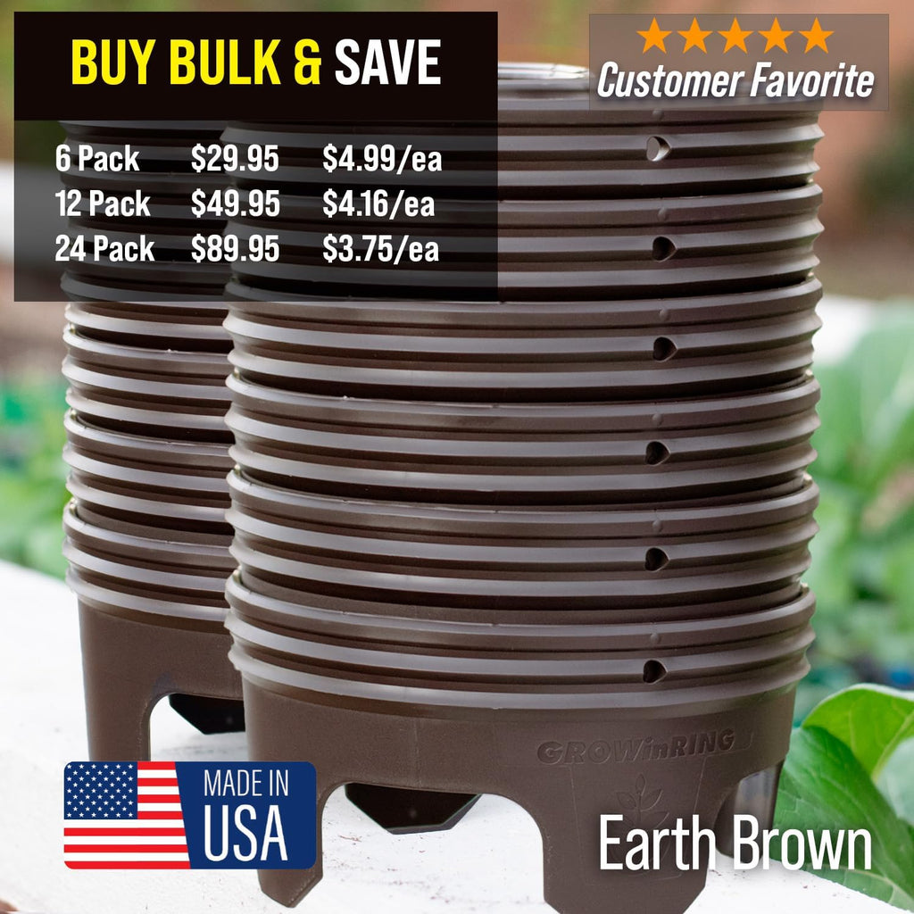 7 inch Solid Planting Grow Rings | 6 Pack Earth Brown | One-Piece Design for Deep Root Watering Veggies, Herbs &