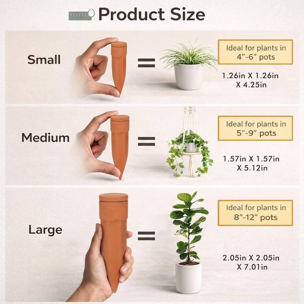 Honeydak 6pcs Medium Terracotta Watering Spikes with Lids 5'' Automatic Plant Waterer Self Watering Stake Planter
