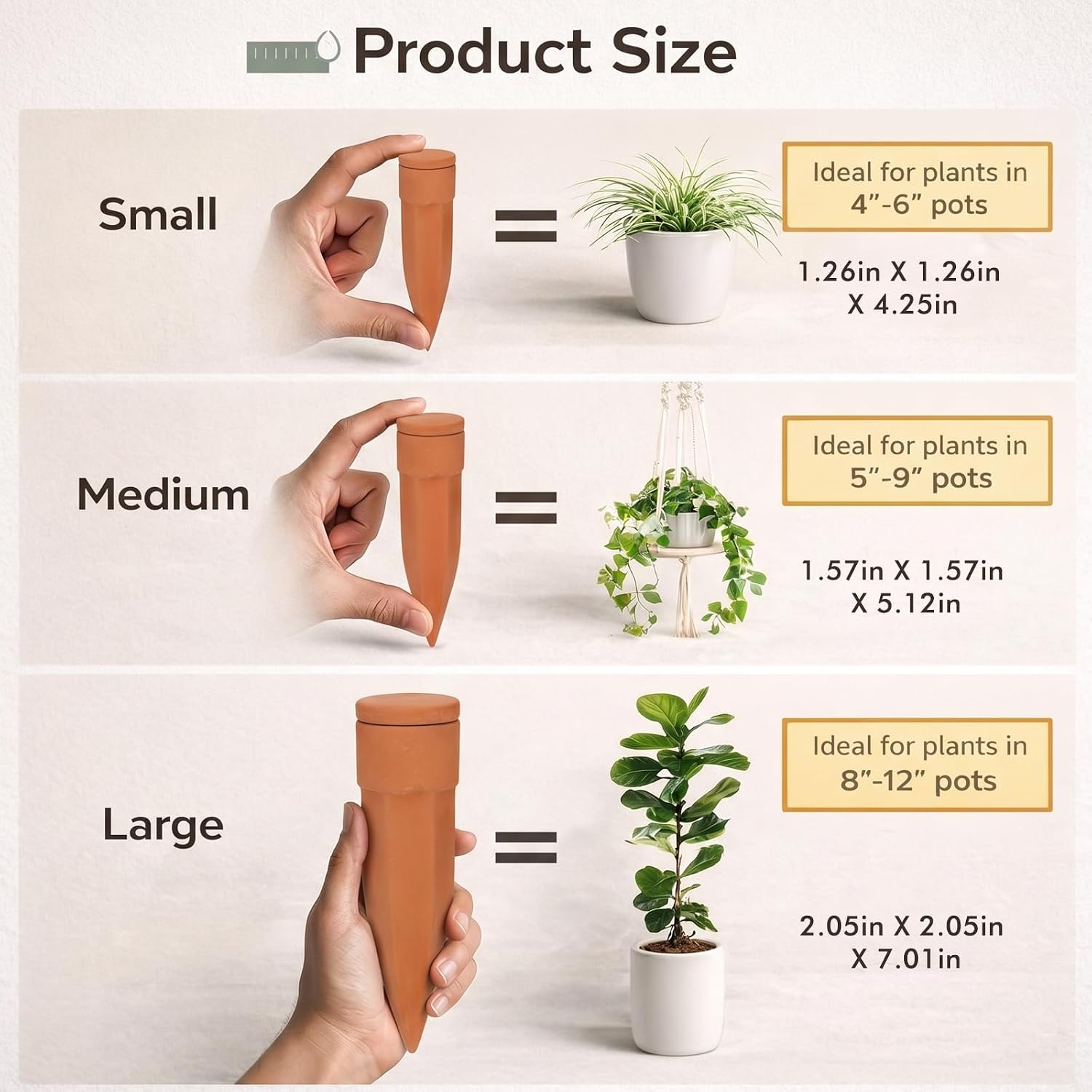 Honeydak 6pcs Medium Terracotta Watering Spikes with Lids 5'' Automatic Plant Waterer Self Watering Stake Planter