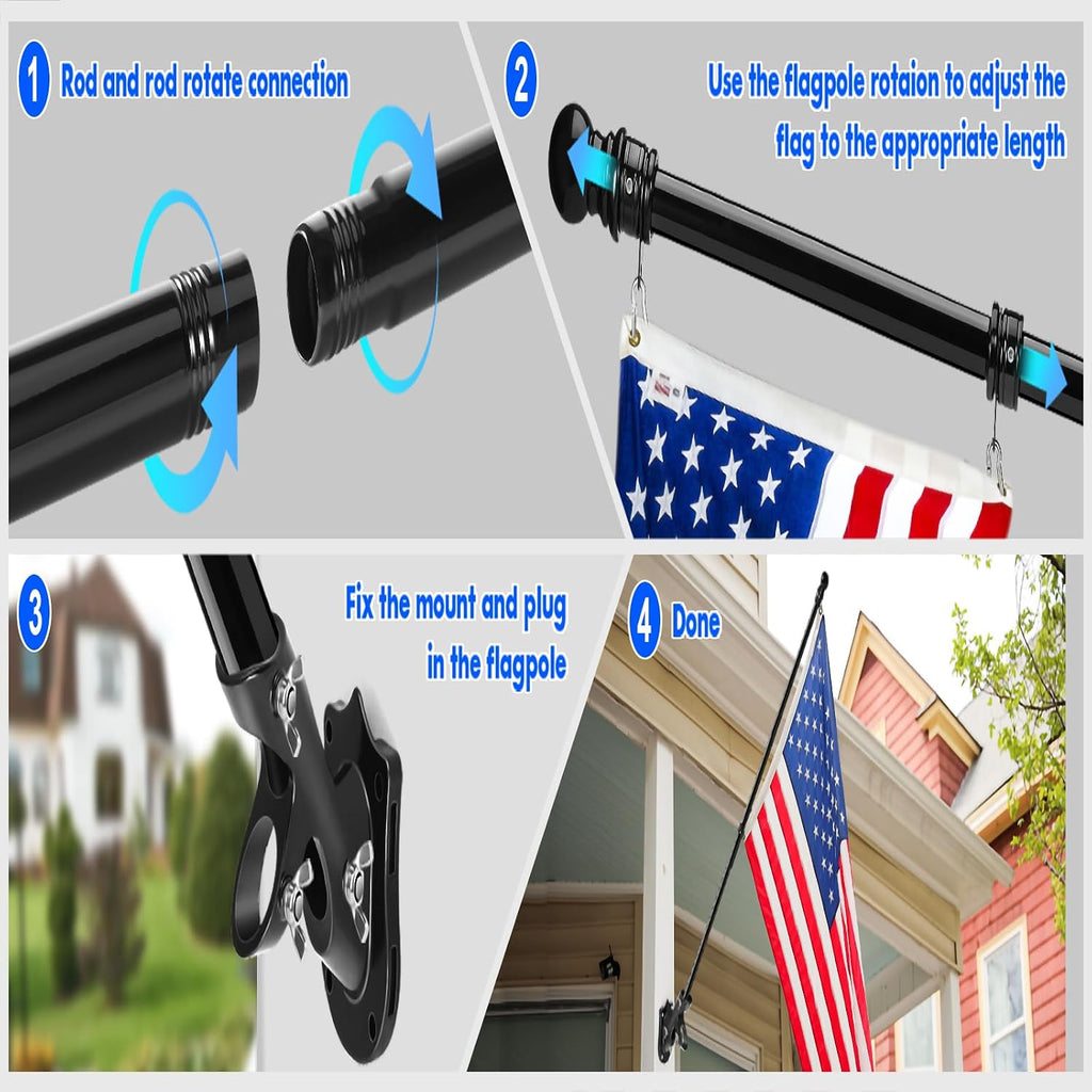 Anovo Flag Pole Kit- Upgraded Holder, Stainless Steel 6 FT Flag Poles with1 Inch Metal 360° Rotating Flag Pole Rings