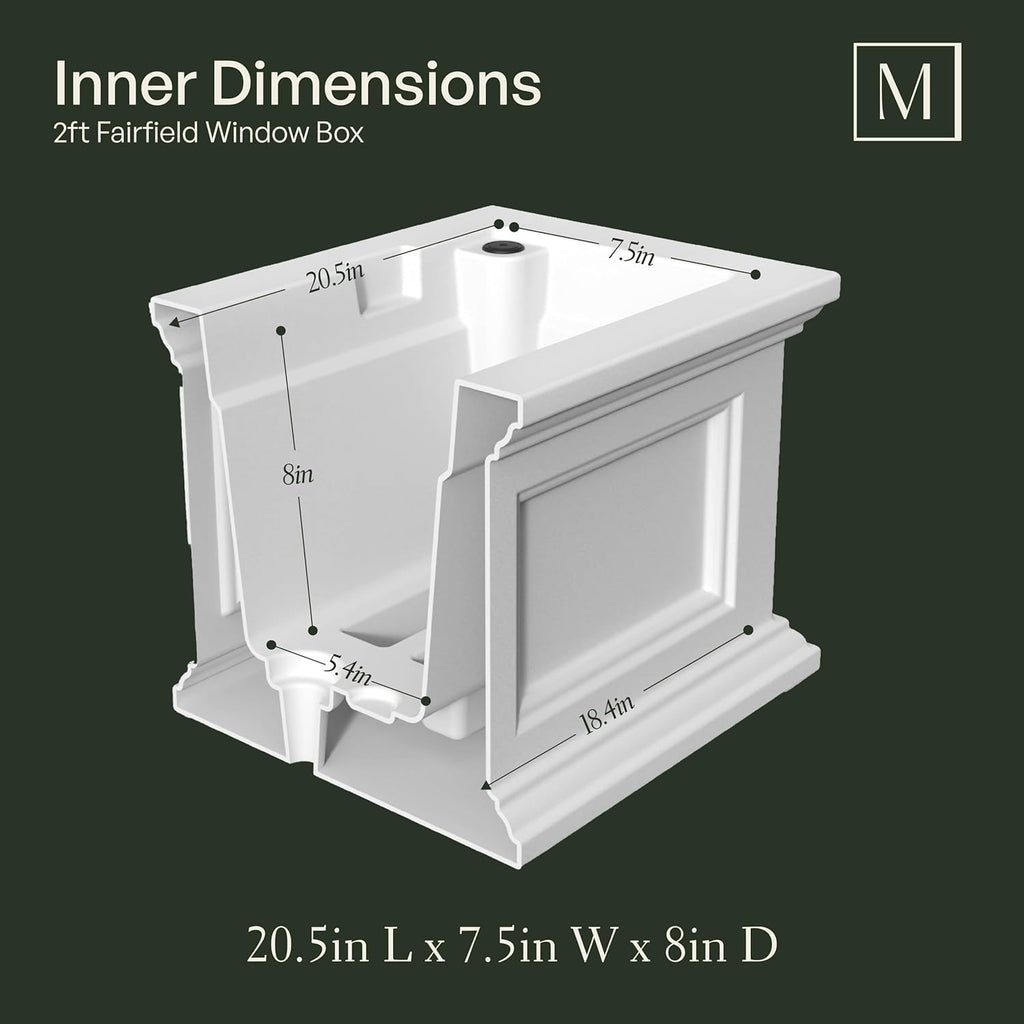 Mayne Fairfield 24in Self-Watering Rectangular Window Box Planter, White | Self-watering, All season, Fade resistant
