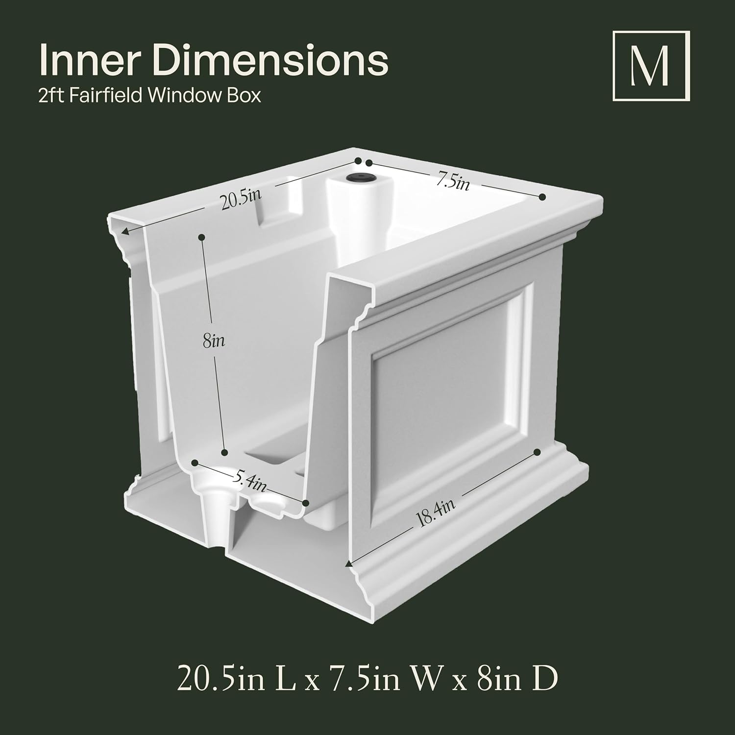 Mayne Fairfield 24in Self-Watering Rectangular Window Box Planter, White | Self-watering, All season, Fade resistant