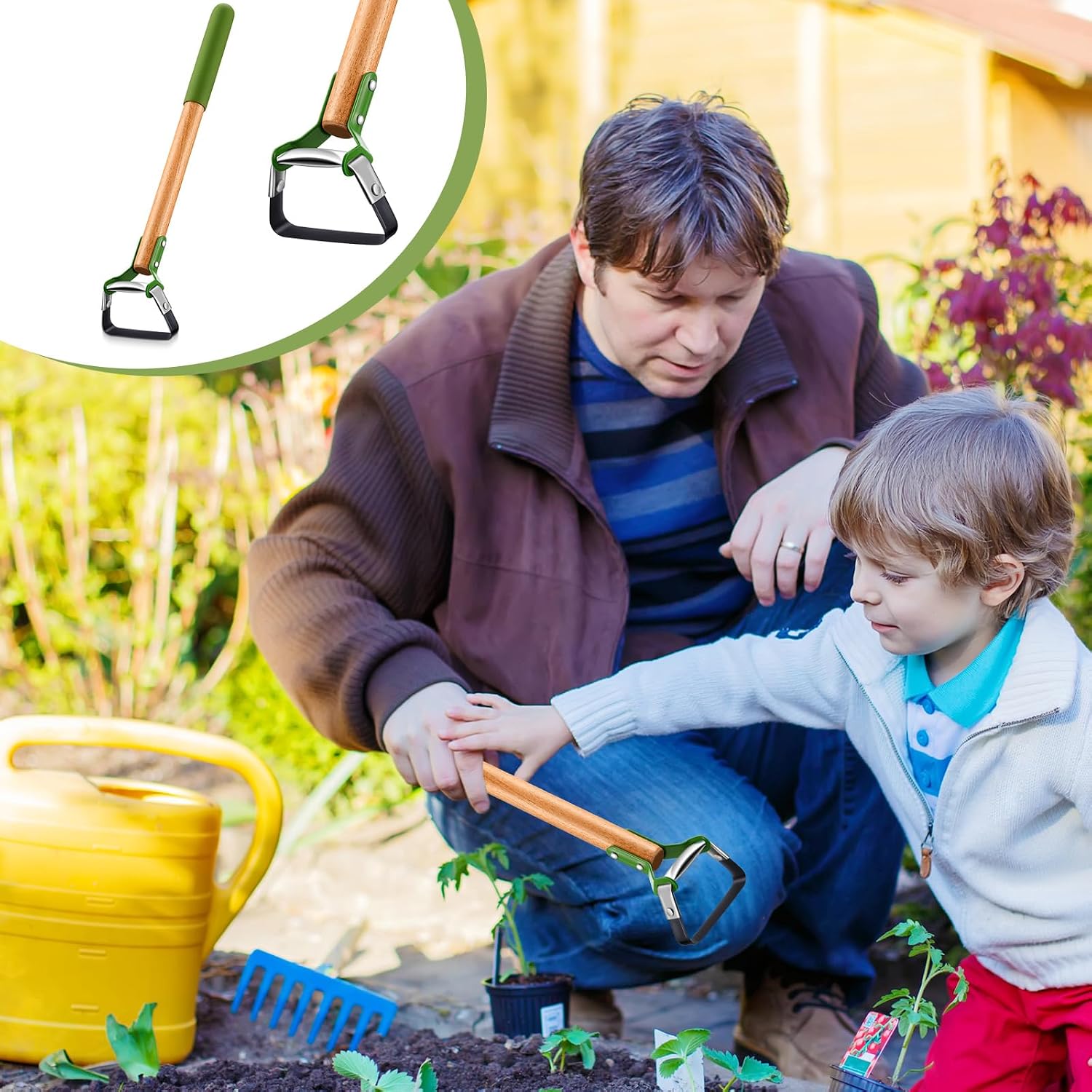 1 Pcs Mini Garden Hoes for Weeding Long Stirrup Hoe Tools Scuffle Garden Tool for Lawn Yard Weeding Gardening (Wood