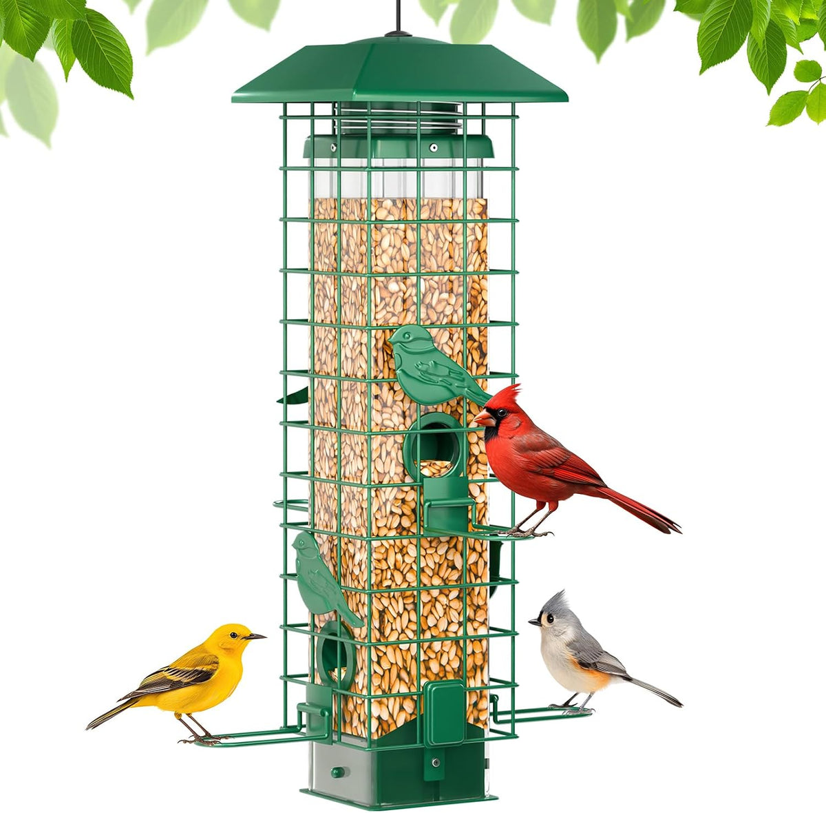 Birdream Bird Feeders for Outdoor Hanging, Assembly Required, 1-Min Easy Setup, Classic Courtyard Design, Attracting Cardinals Chickadees Goldfinches & Sparrows - Brown