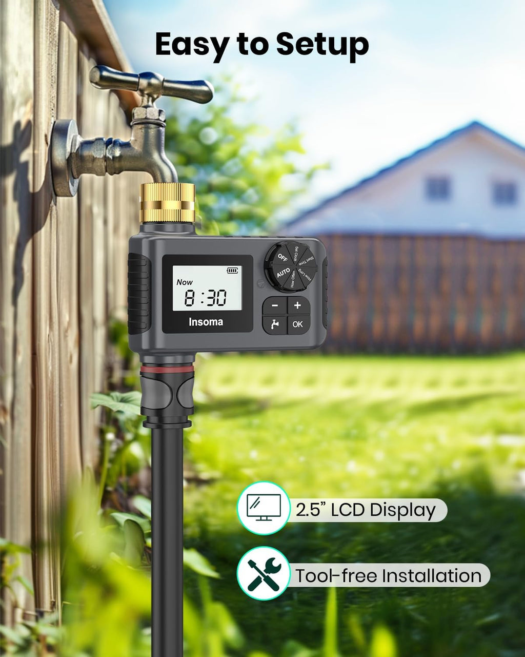 Sprinkler Timer with Brass Swivel, Programmable Water Timer for Outdoor Garden Hose, Hose Timers with Rain