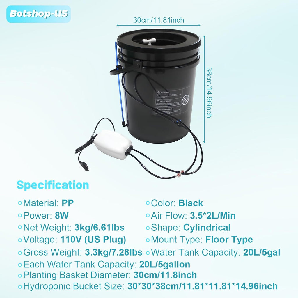 Hydroponics Growing System Kit 5-Gallon Deep Water Culture Recirculating Drip Grow System Indoor Garden Grow System