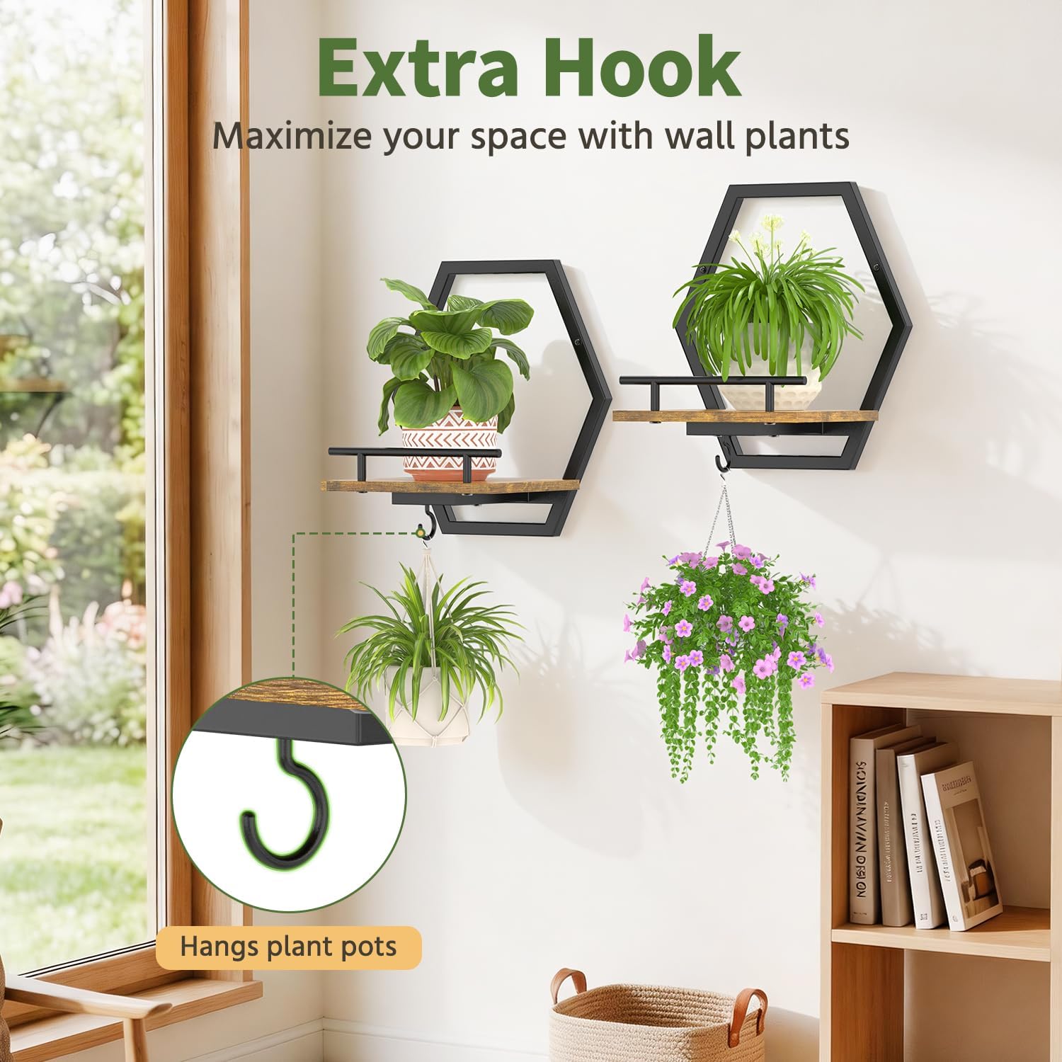 LASZOLA Plant Picture Frame Holder Shelf Wall Window Indoor, 2 Pcs Brown | Modern Floating Flower Hanger Wall Mounted
