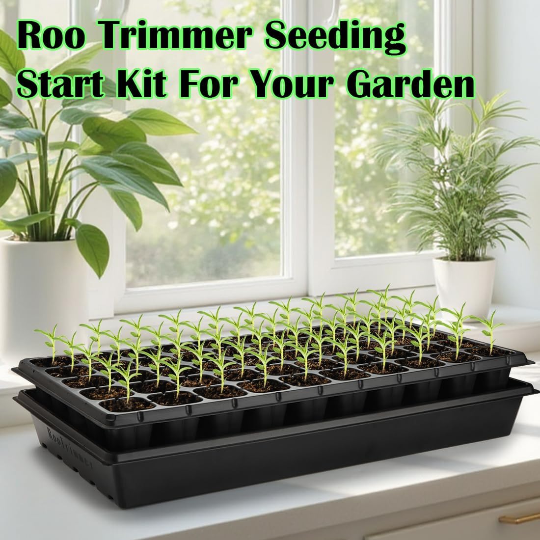 RooTrimmer 10 Pack 1020 Trays and 10 Pack 3.5" Deep 50 Cell Seed Starter Trays, 20" x 10" - Durable Plastic Nursery