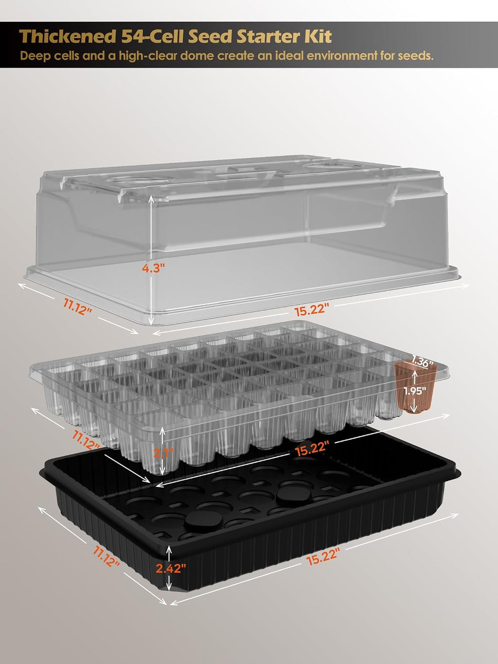 54-Cell Seed Starter Tray with Full Spectrum Grow Light | Plant Germination Trays Growing Kit with Humidity Dome, Auto