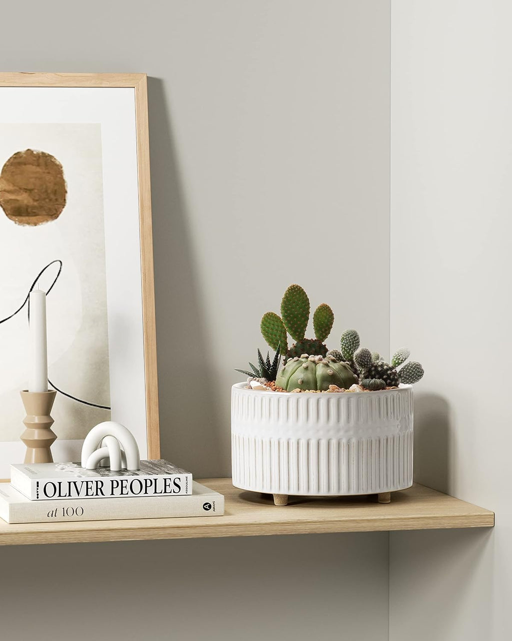 LE TAUCI Succulent Planters, 6.5+8 Inch Ceramic Indoor Plant Pot with Drainage Hole, Shallow Round Succulent Pots, Set
