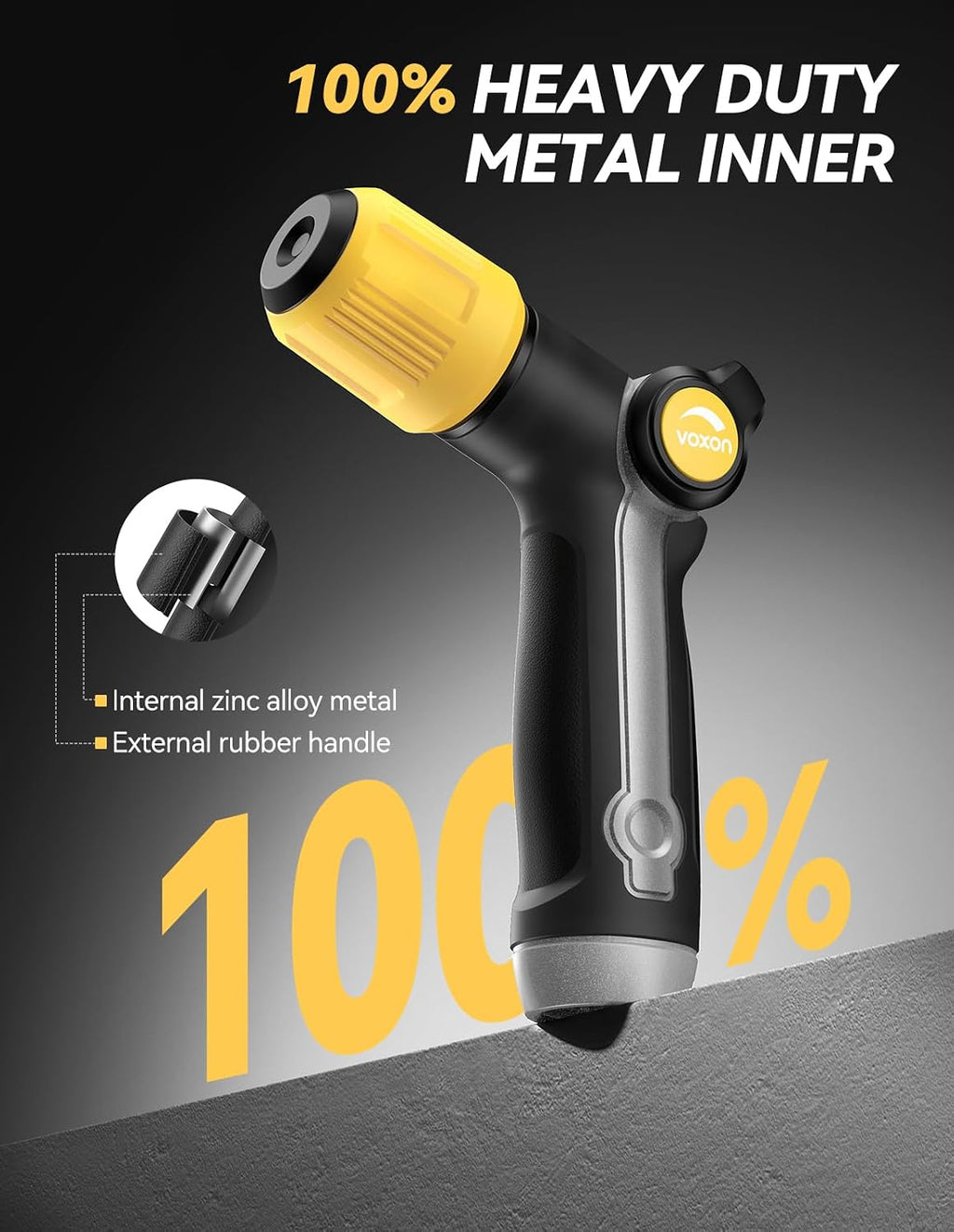 VOXON Garden Hose Nozzle with High Pressure Jet, 100% Heavy Duty Metal | Zinc Alloy & TPR Rubber, With Thumb Flow
