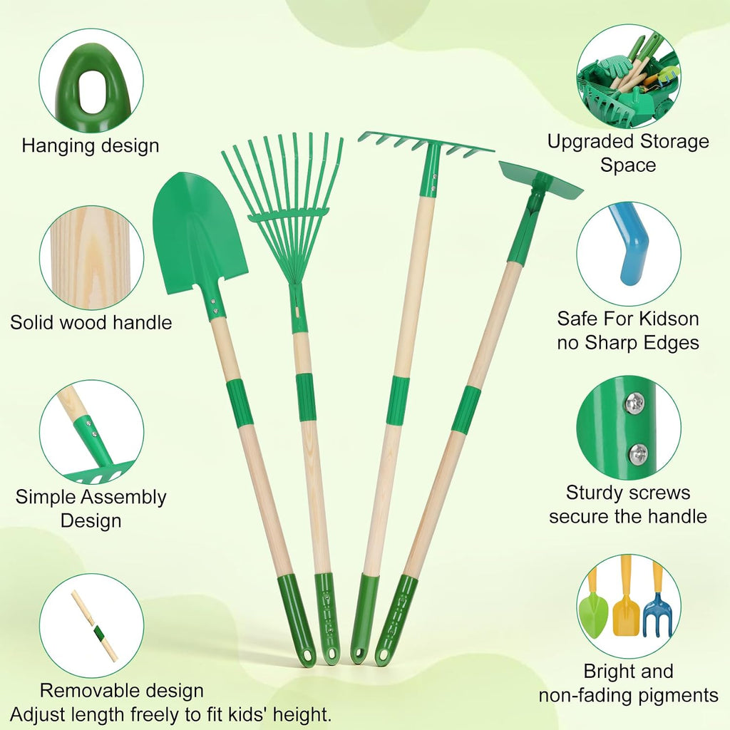 10pcs Kids Gardening Tools Set - Wheelbarrow Set for Kids3-8 | Wheelbarrow Toys with Shovel,Rake,Hoe and Watering,STEM