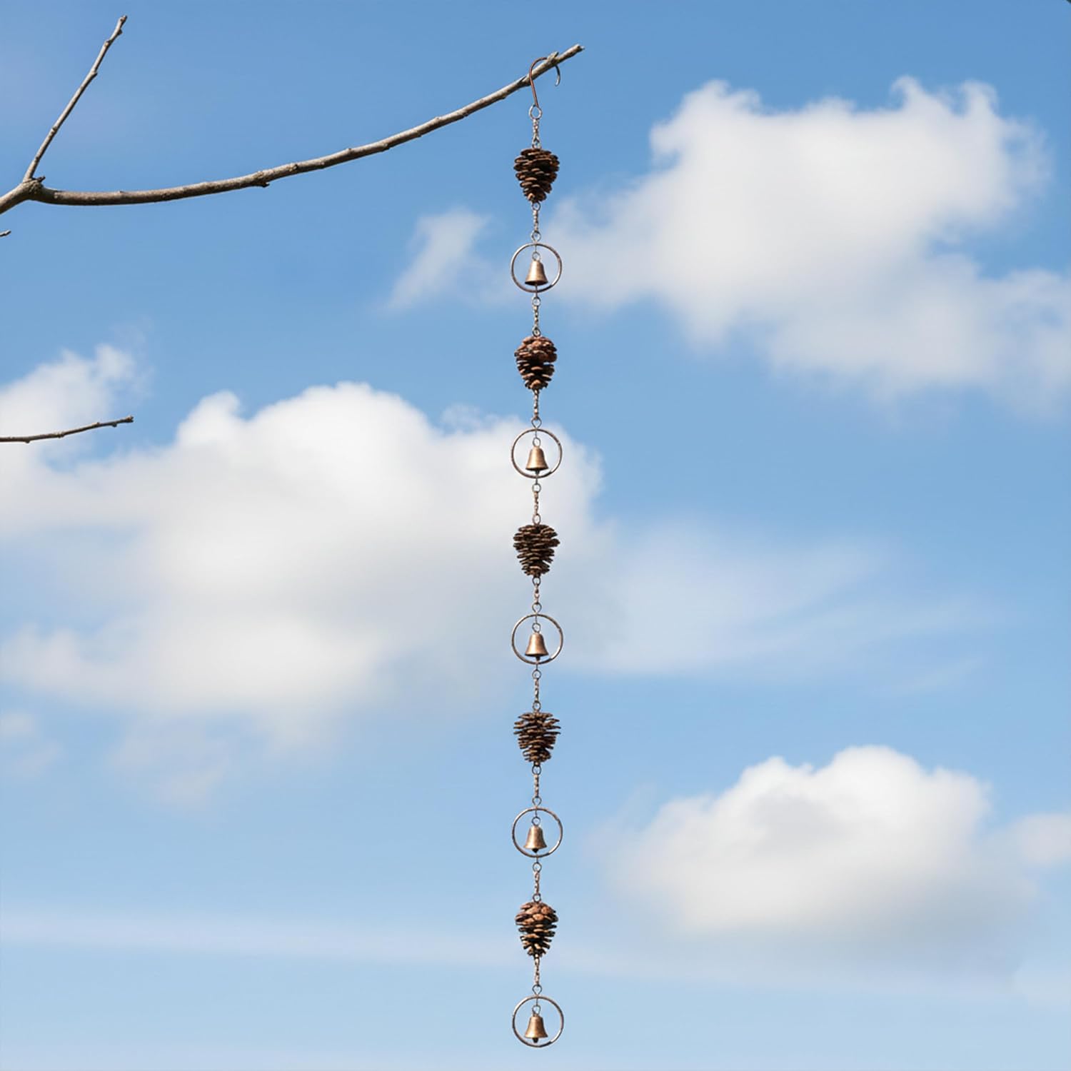 3.6 Feet Pinecone Rain Chains Gutters, Pinecone Shaped Iron Metal Downpipe Outside Catcher, Decorative Pine Cones and