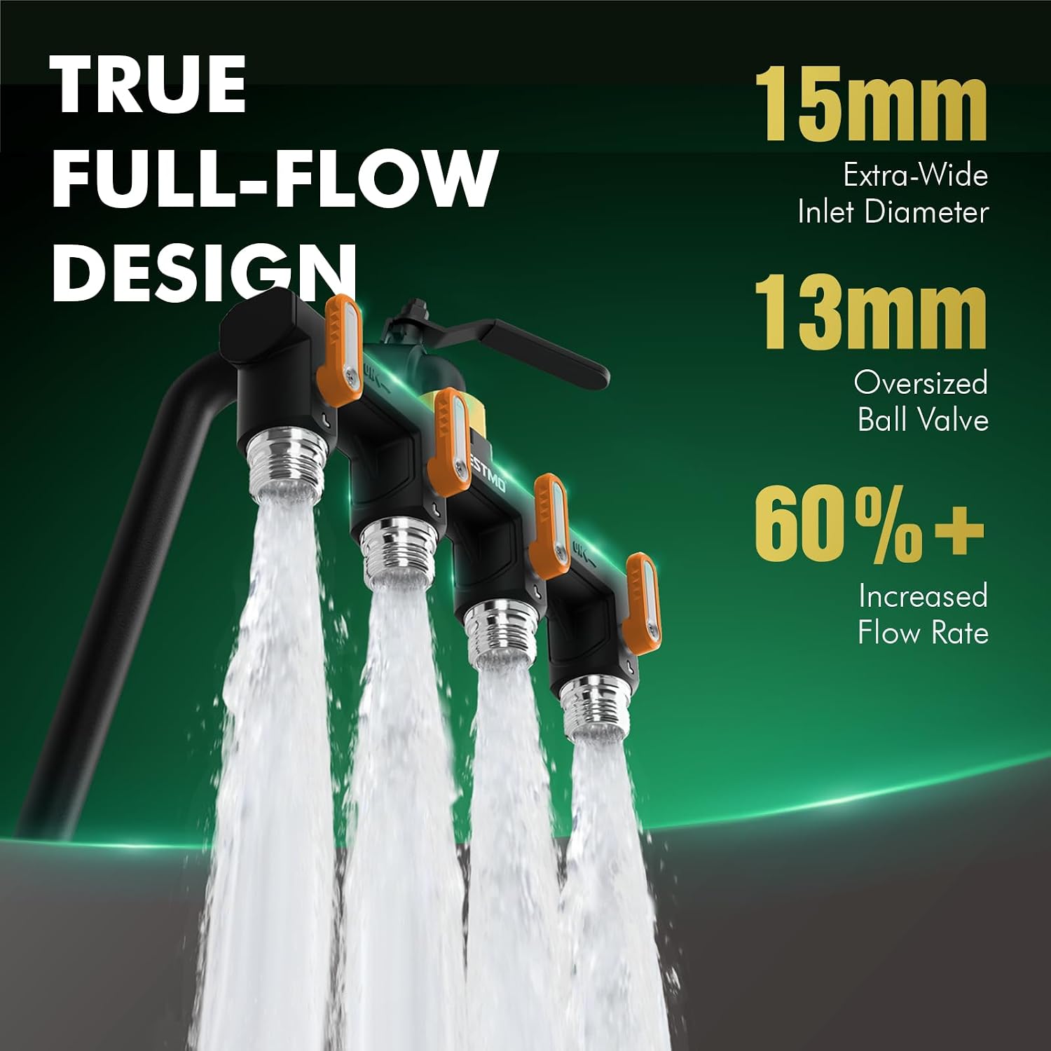 Restmo 4 Way Garden Hose Splitter Heavy Duty Full Metal Body | Water Spigot Splitter with Shutoff Valve, Outdoor Faucet