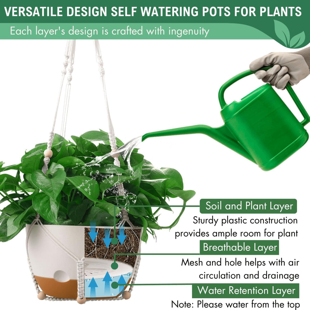 10 Inch Hanging Planters for Indoor Plants,Set of 2 Hanging Pots for Plants with Self-Watering, Outdoor Hanging Plant