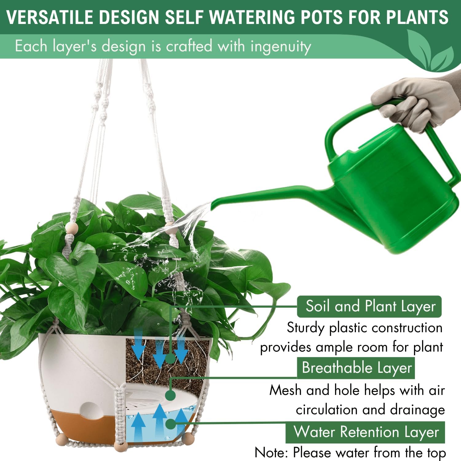 10 Inch Hanging Planters for Indoor Plants,Set of 2 Hanging Pots for Plants with Self-Watering, Outdoor Hanging Plant