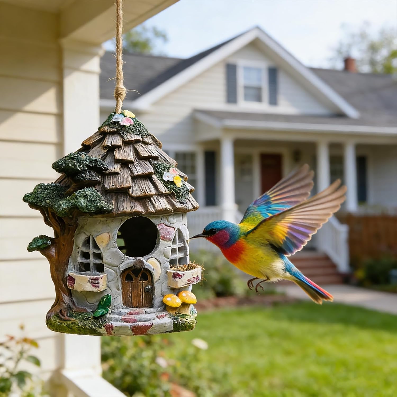 Bird Houses for Outside Resin Bird House Room Garden Courtyard Backyard Decor Handmade House