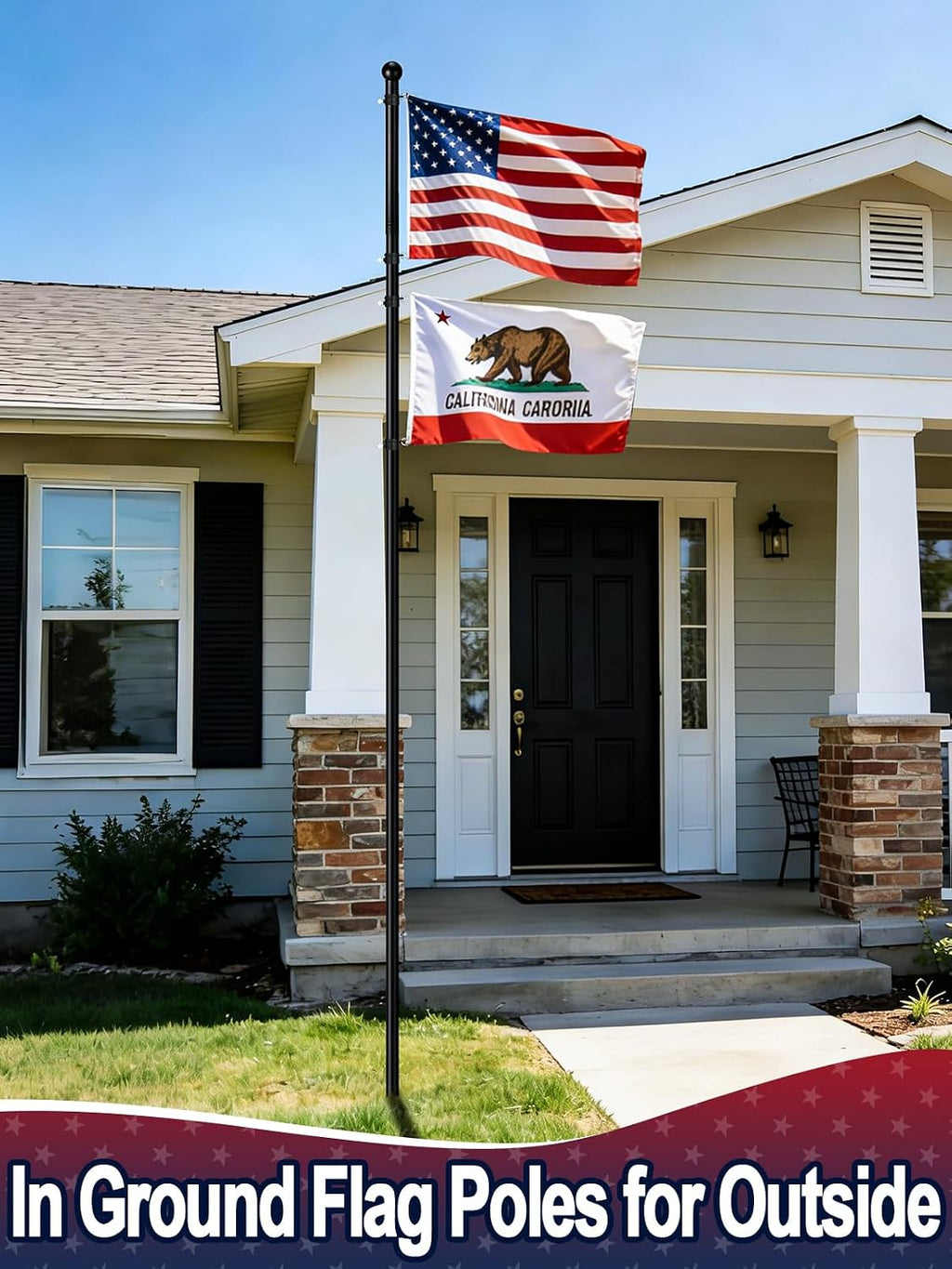 Acostop 10ft In-Ground Flag Pole for Outside House, Fits 2 Flags | Windproof Thicken Flag Pole Kit with 5 Sturdy Prongs