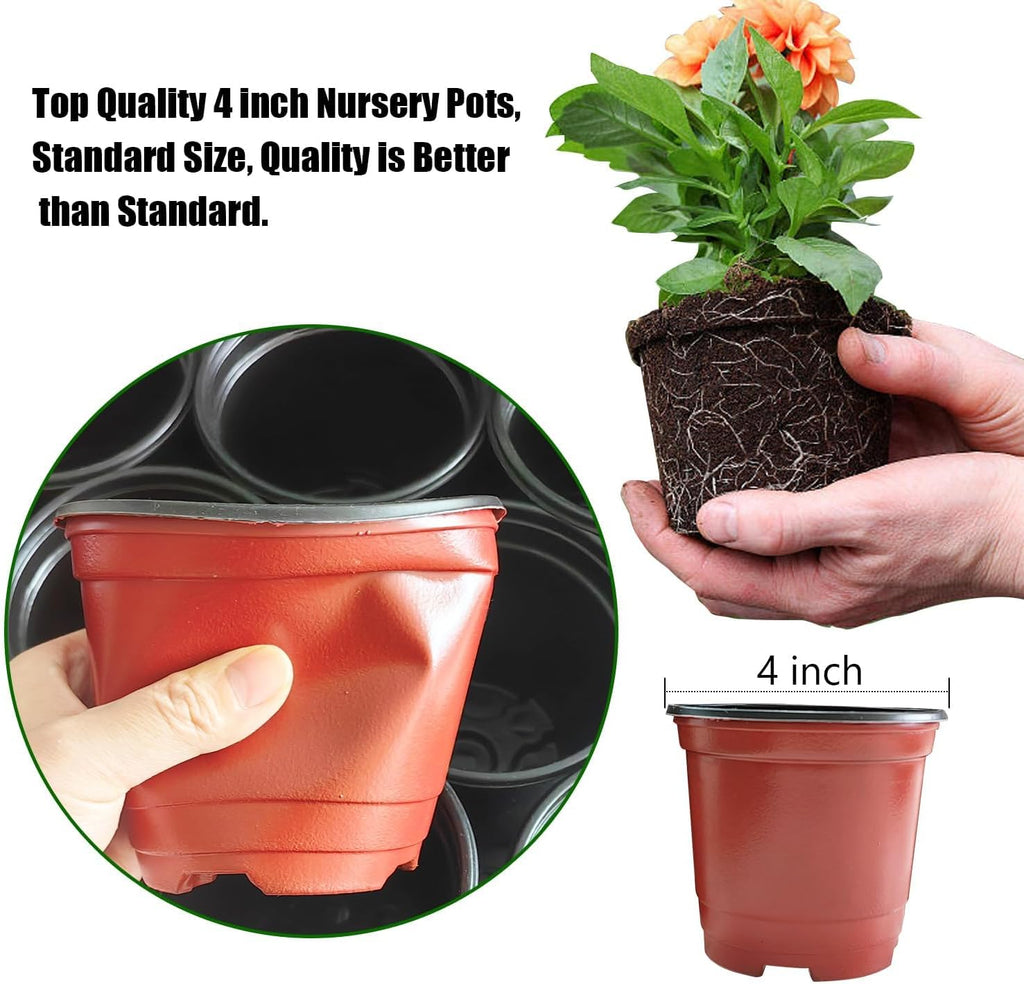 RooTrimmer Plant Nursery Pots with Humidity Domes, 50 Sets 4 Inch Soft Nursery Pots Quality Ones (50 Red Pots + 50