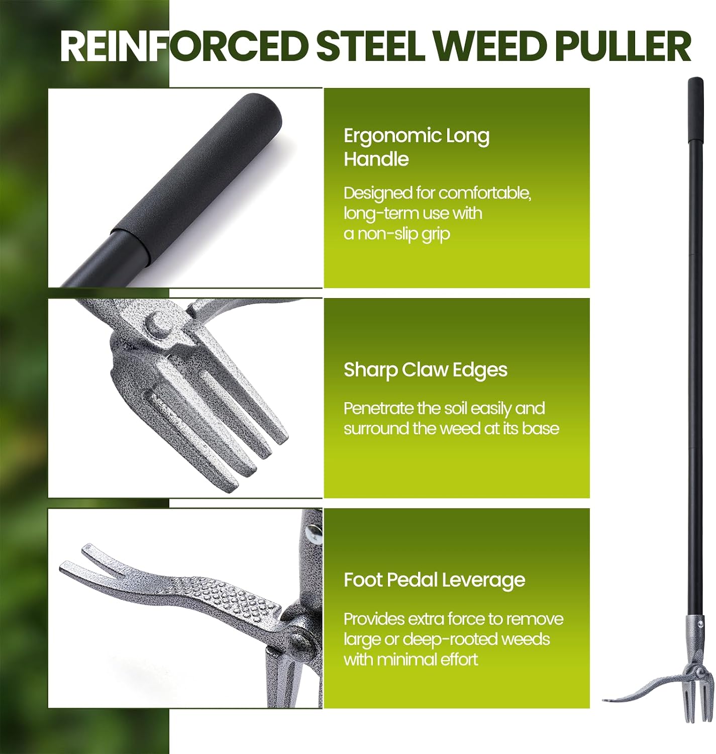 Weed Puller, Stand Up Weed Puller Tool with Steel Long Handle, 4 Claw Steel Head Weeder Tool, Handle Weeder Tool