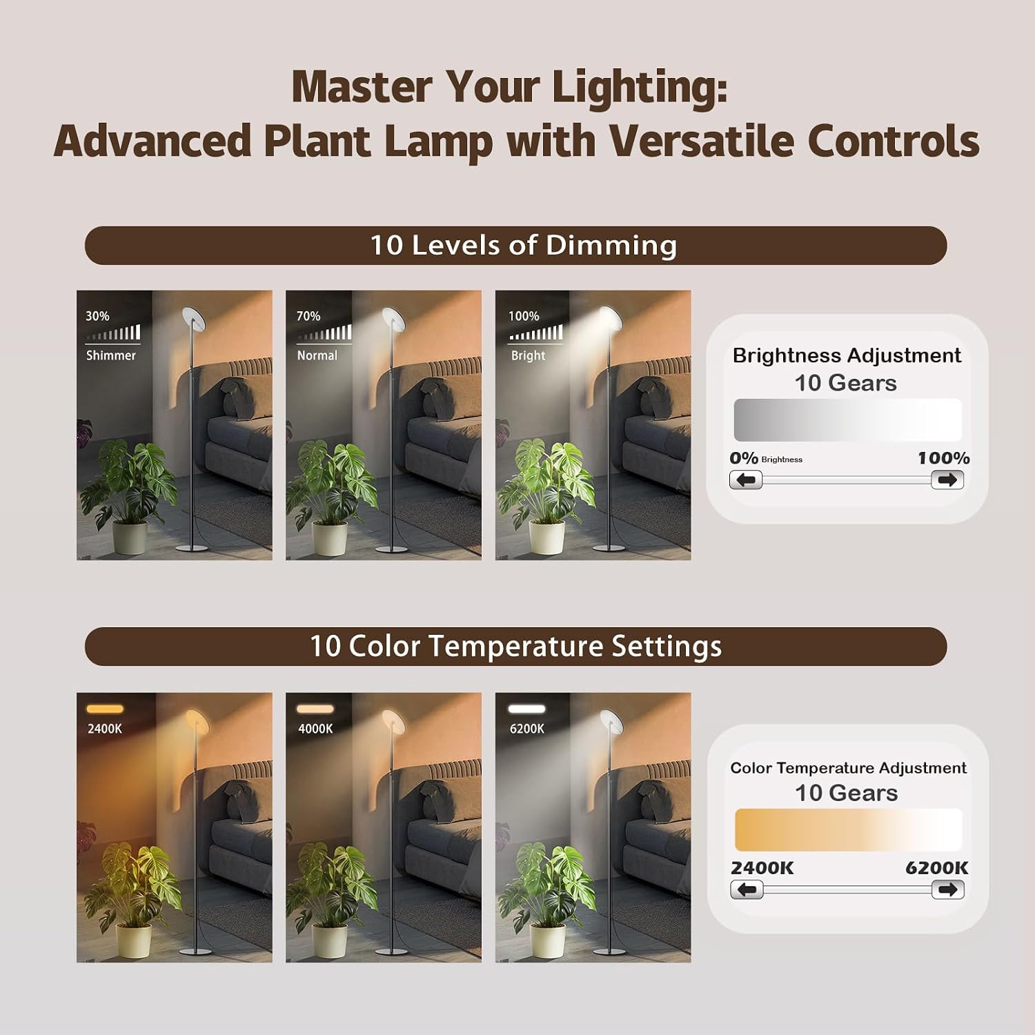 Grow Light for Indoor Plants 60W Full Spectrum LED, 85'' Adjustable Standing Plant Light, Tall Grow Light with Timer &