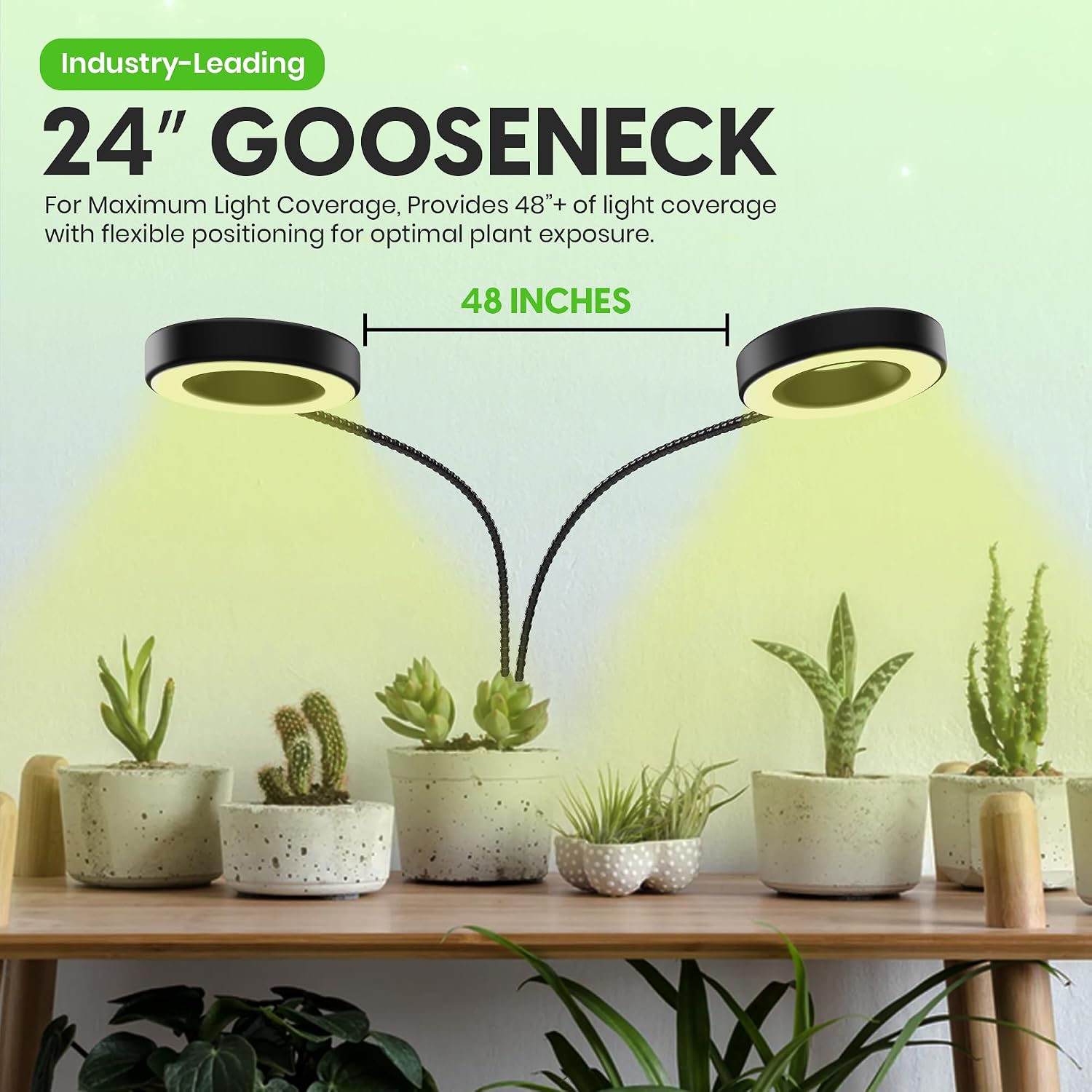 OSANI LED Grow Light 24" Gooseneck Long Arm Grow Lights for Indoor Plants, 48" Wide Coverage, 6000K Full Spectrum with