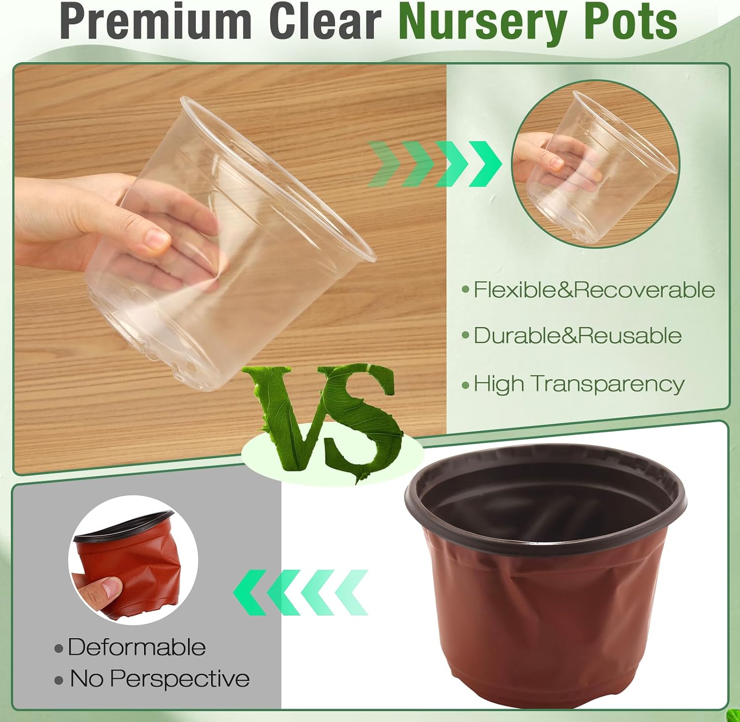 7/8/10 Inch Large Clear Nursery Pots with Drainage, 9 Pack Plastic Pots for Plants, Clear Plant Seedling Pots for