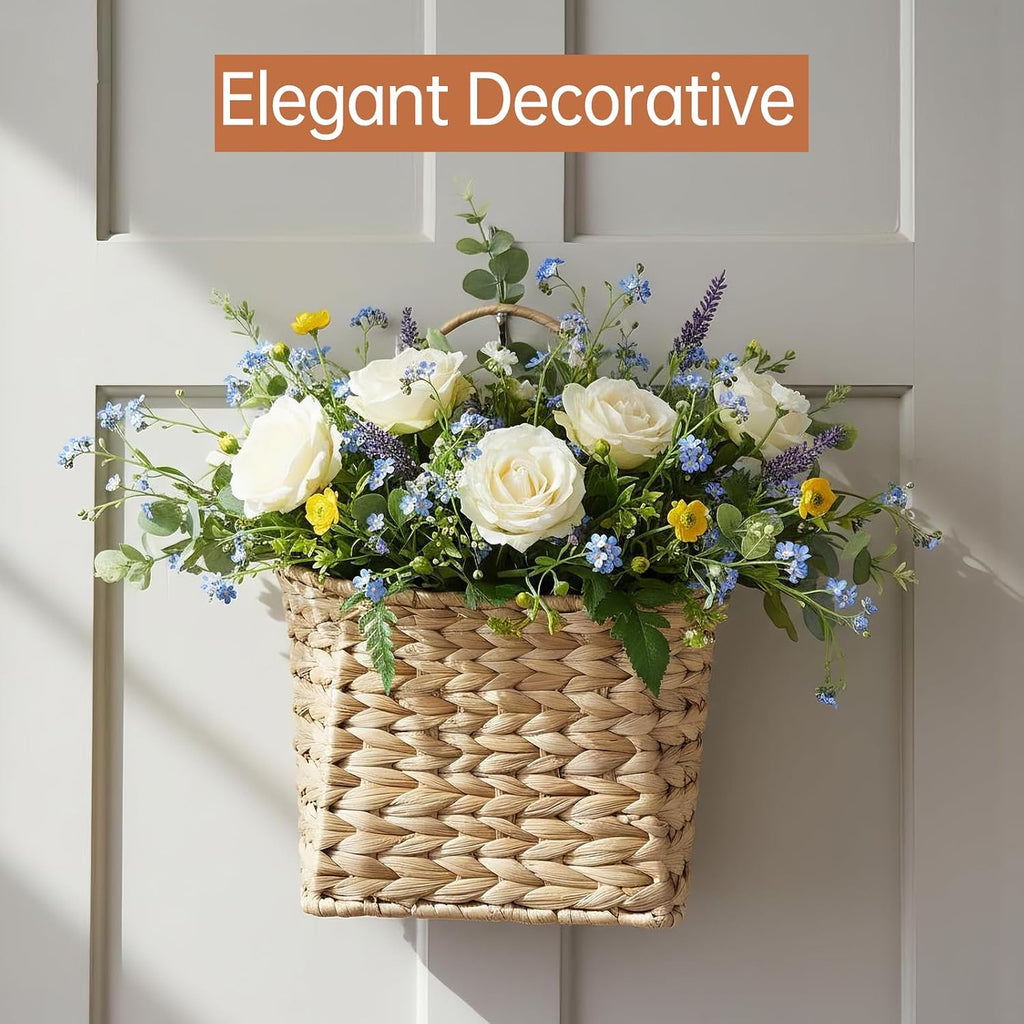 Coeusy Set of 2 Hanging Basket, Wicker Wall Basket for Door,Mail,Flower,Planters, Natural Water Hyacinth Storage Basket