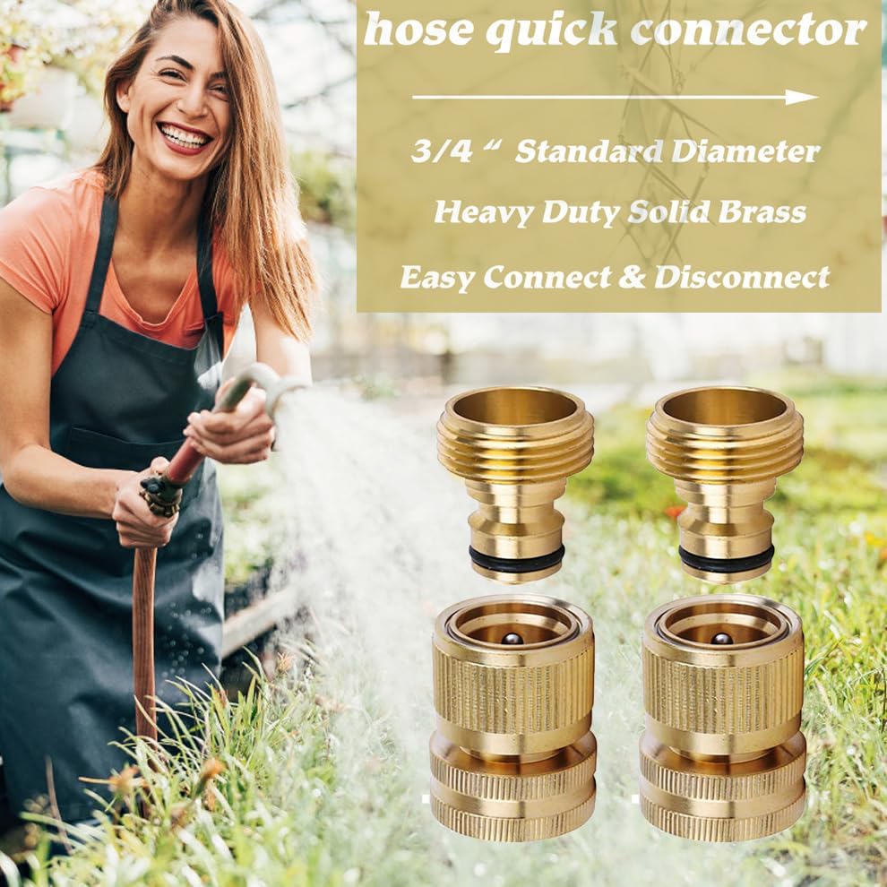 Hose Quick Connect, 3/4 Inch Brass Quick Connect Hose Fittings 5Set | Heavy Duty Garden Hose Quick Connector Easy