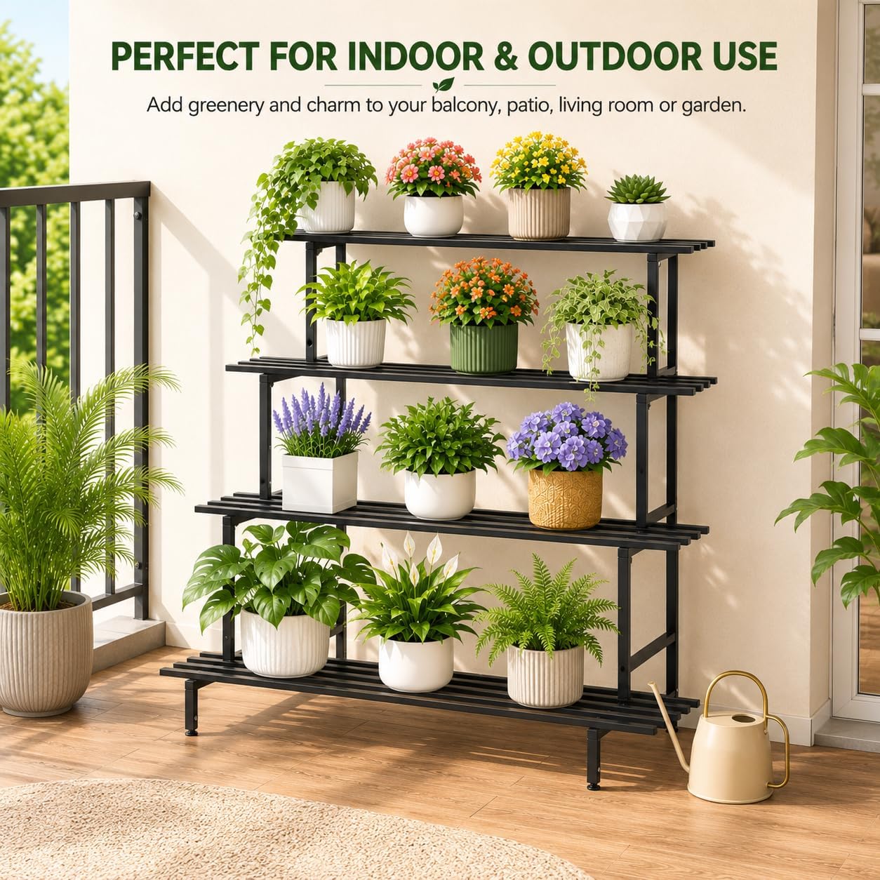 DYRABREST 4 Tier Metal Plant Stand, 39.4 Inch Tall Black Iron Garden Display Shelf for Indoor Outdoor, Heavy Duty